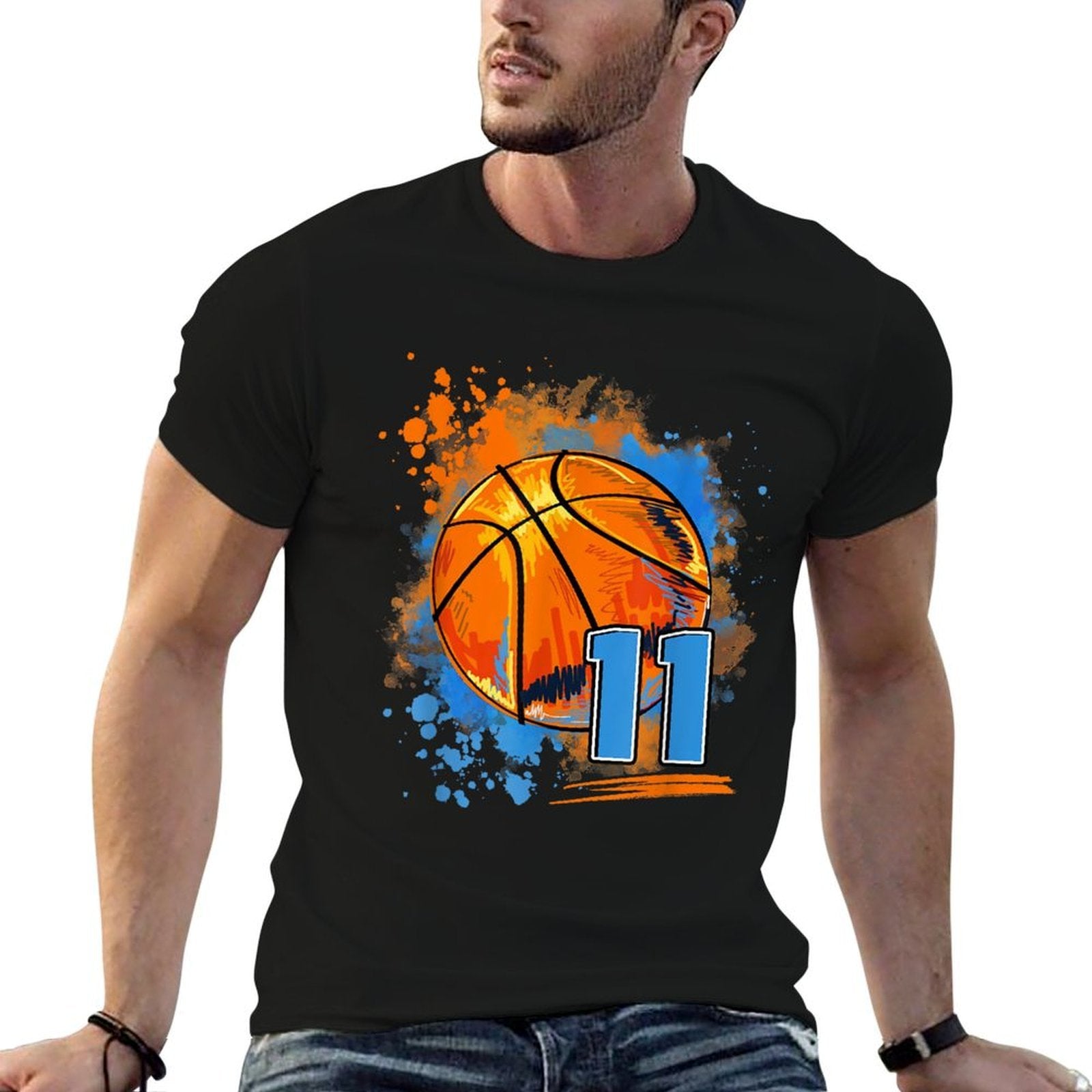 11 Years Old 11th Birthday Basketball  Fade-proof Color T-Shirt