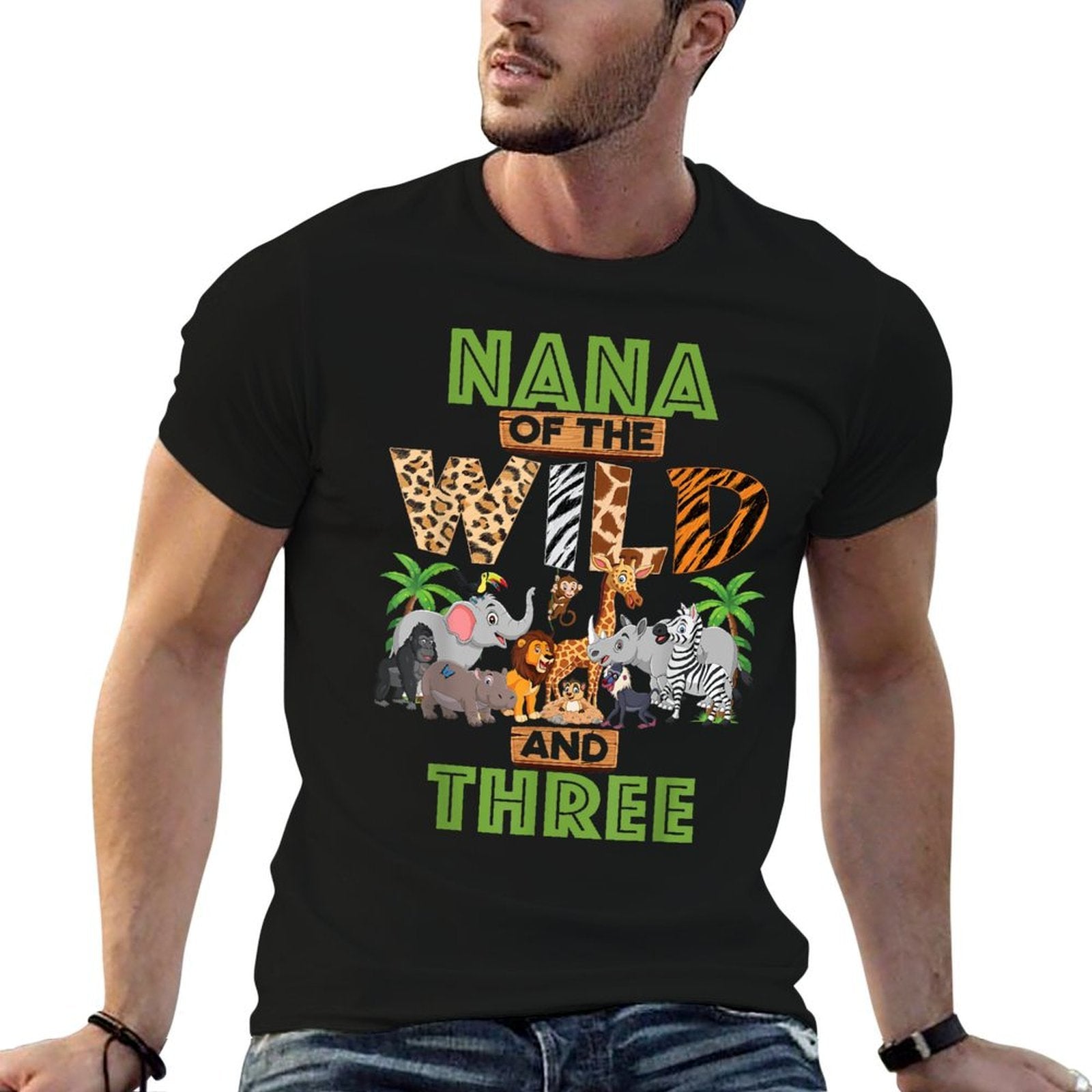 3rd Birthday Zoo Safari Jungle Nana Of The Wild And Three  Wrinkle-resistant T-Shirt
