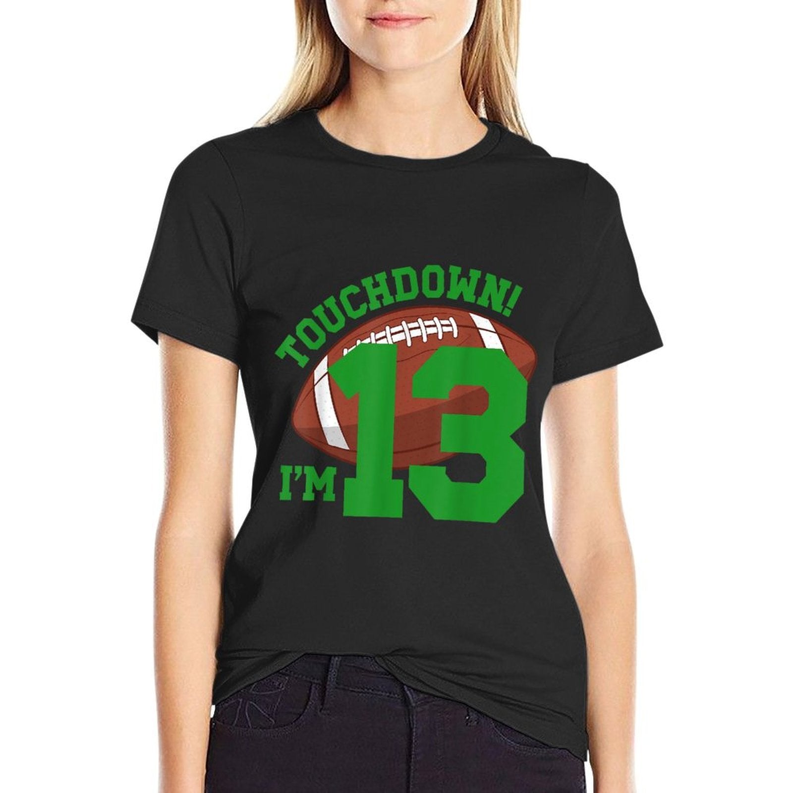 13th Birthday Football Thirteen Year Old Football Player  Ribbed Collar T-Shirt