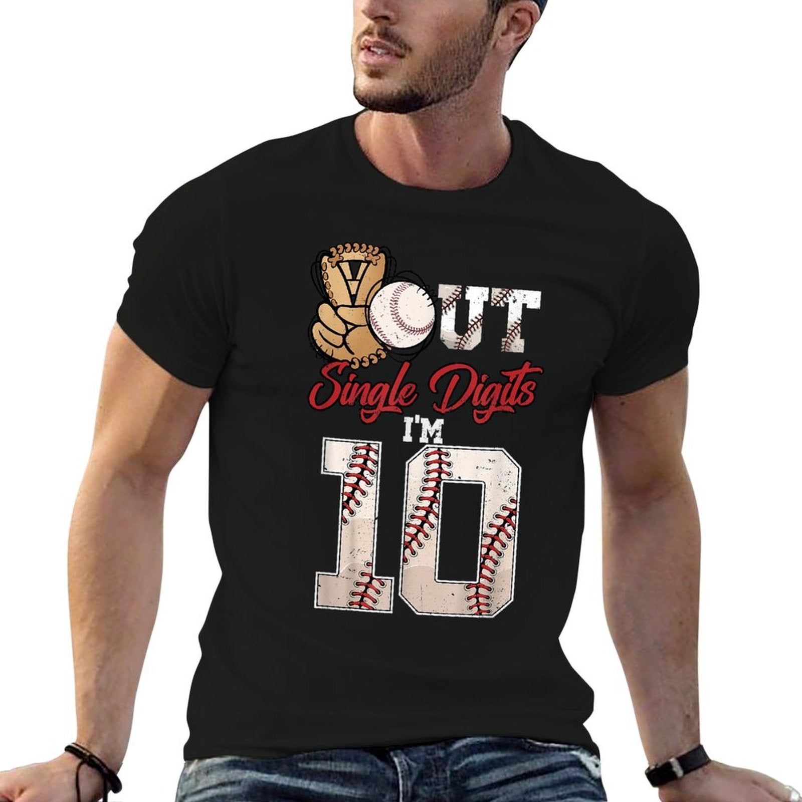 10th Birthday Boys Baseball Peace Out Single Digits  Relaxed-fit T-Shirt