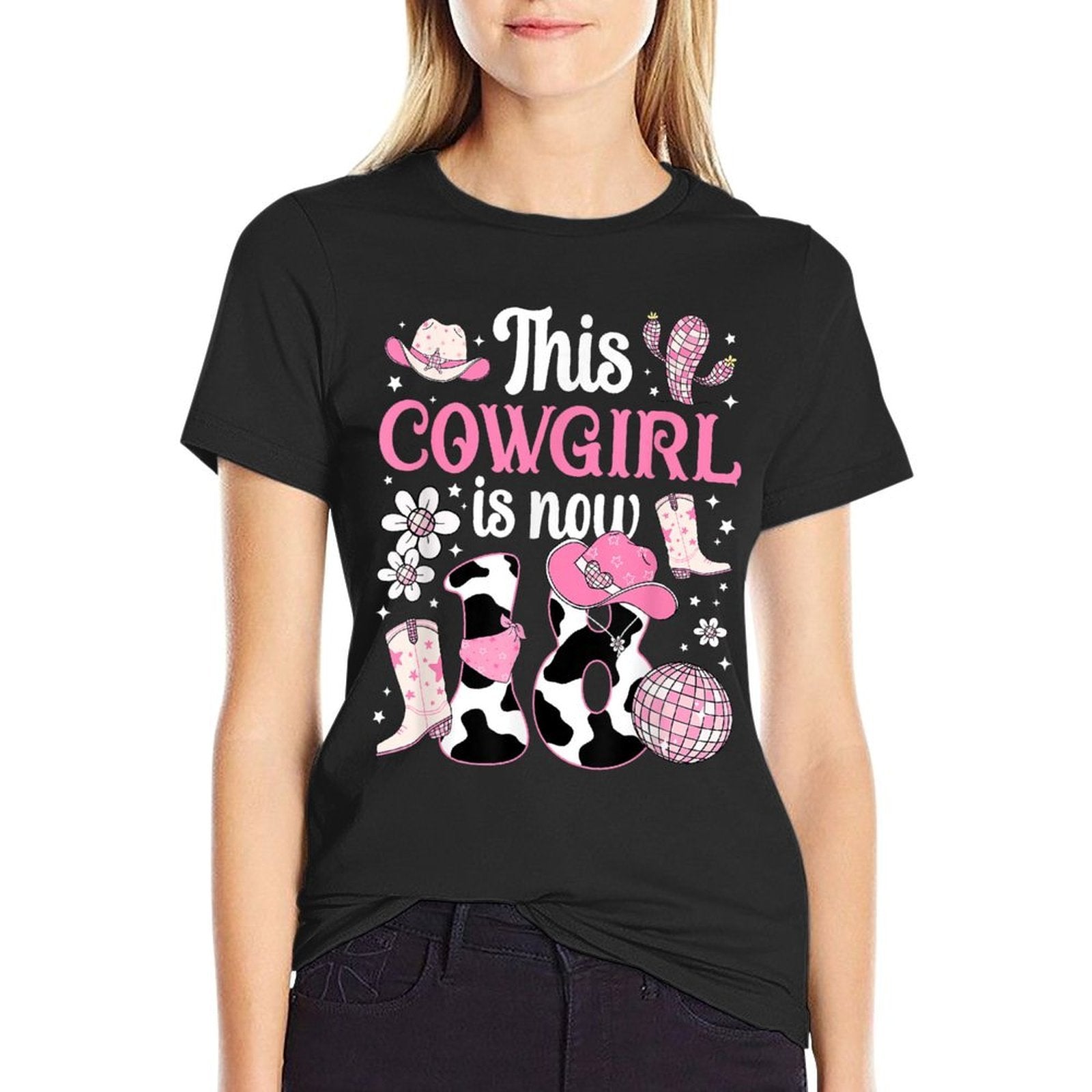 18th Birthday Cowgirl Eighteen Year Old Cow Girl Bday Party  Trendy Pattern T-Shirt