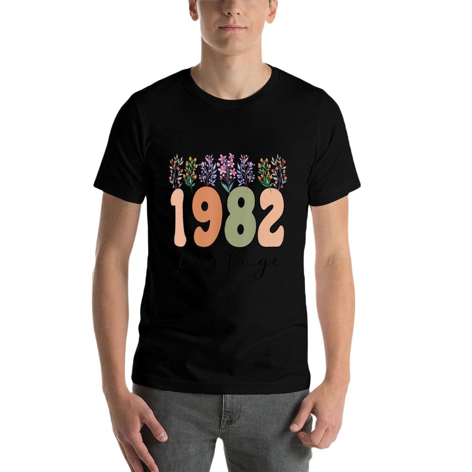 1982 Vintage Year 1982 Birthday Flower  High-quality Stitching T-Shirt