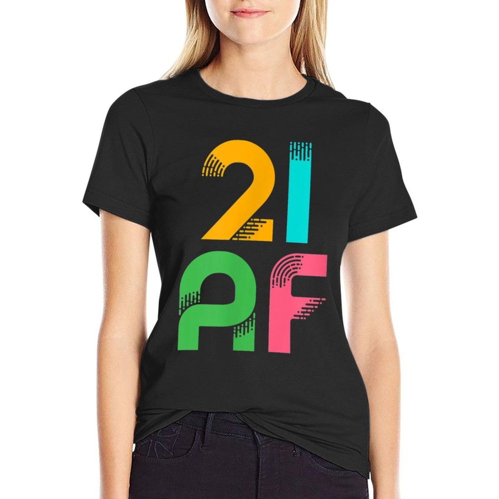 21 AF  Vintage 21 Years Old  Colorful Retro 21st Birthday  Rolled Sleeves T-Shirt