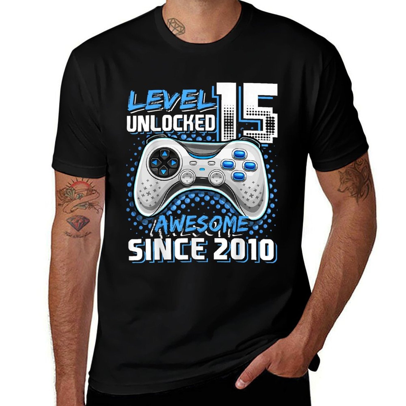 15th Birthday Boy Level 15 Gamer 15 Year Video Game Party  Easy-care T-Shirt