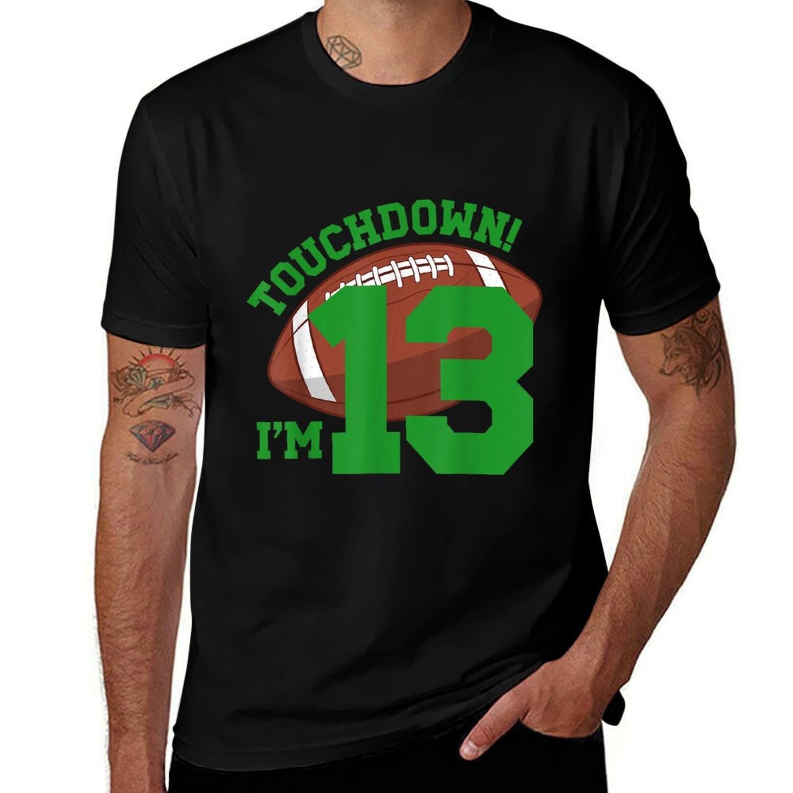 13th Birthday Football Thirteen Year Old Football Player  Ribbed Collar T-Shirt