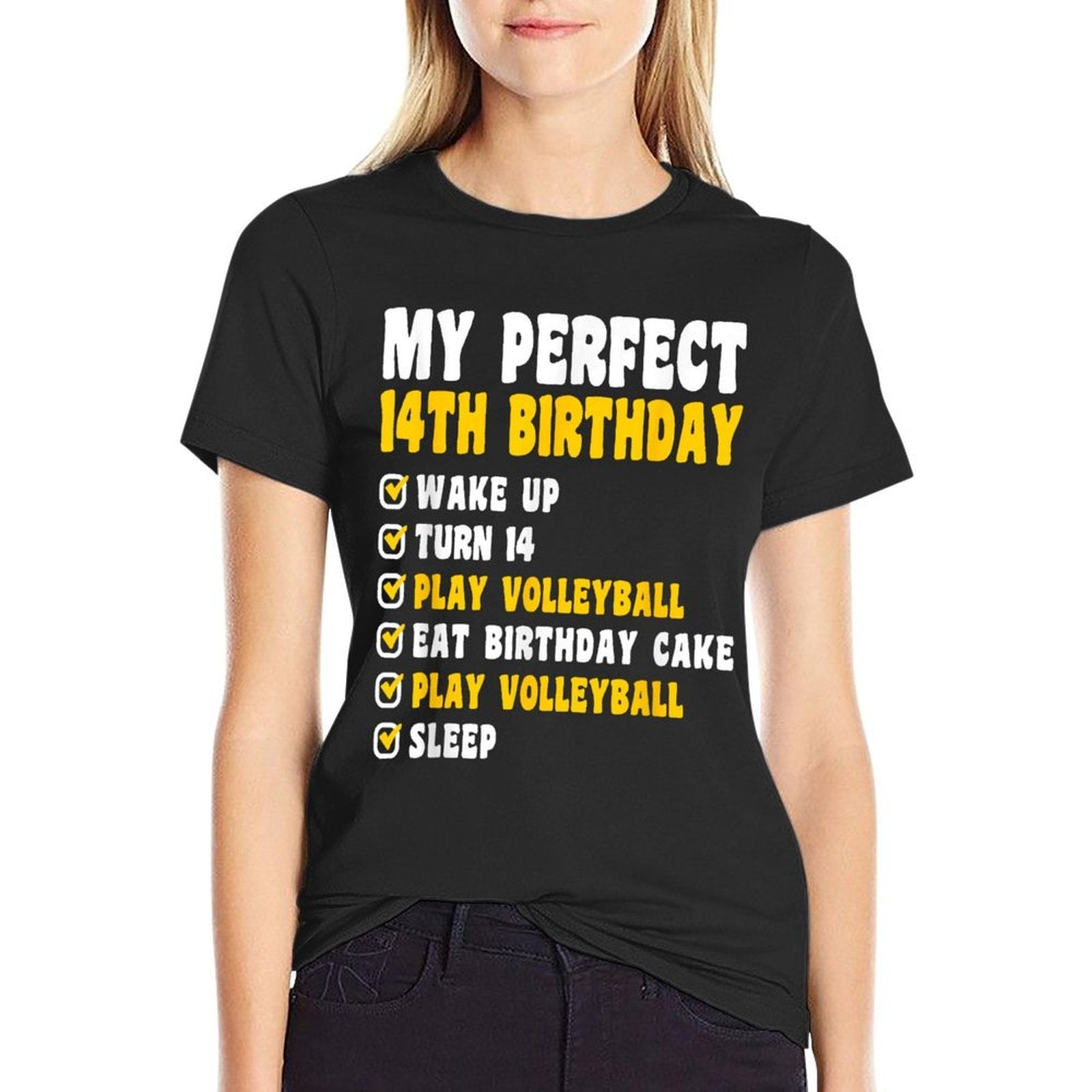 14 Year Old Perfect 14th Birthday Volleyball 14th Birthday  Fade-proof Color T-Shirt