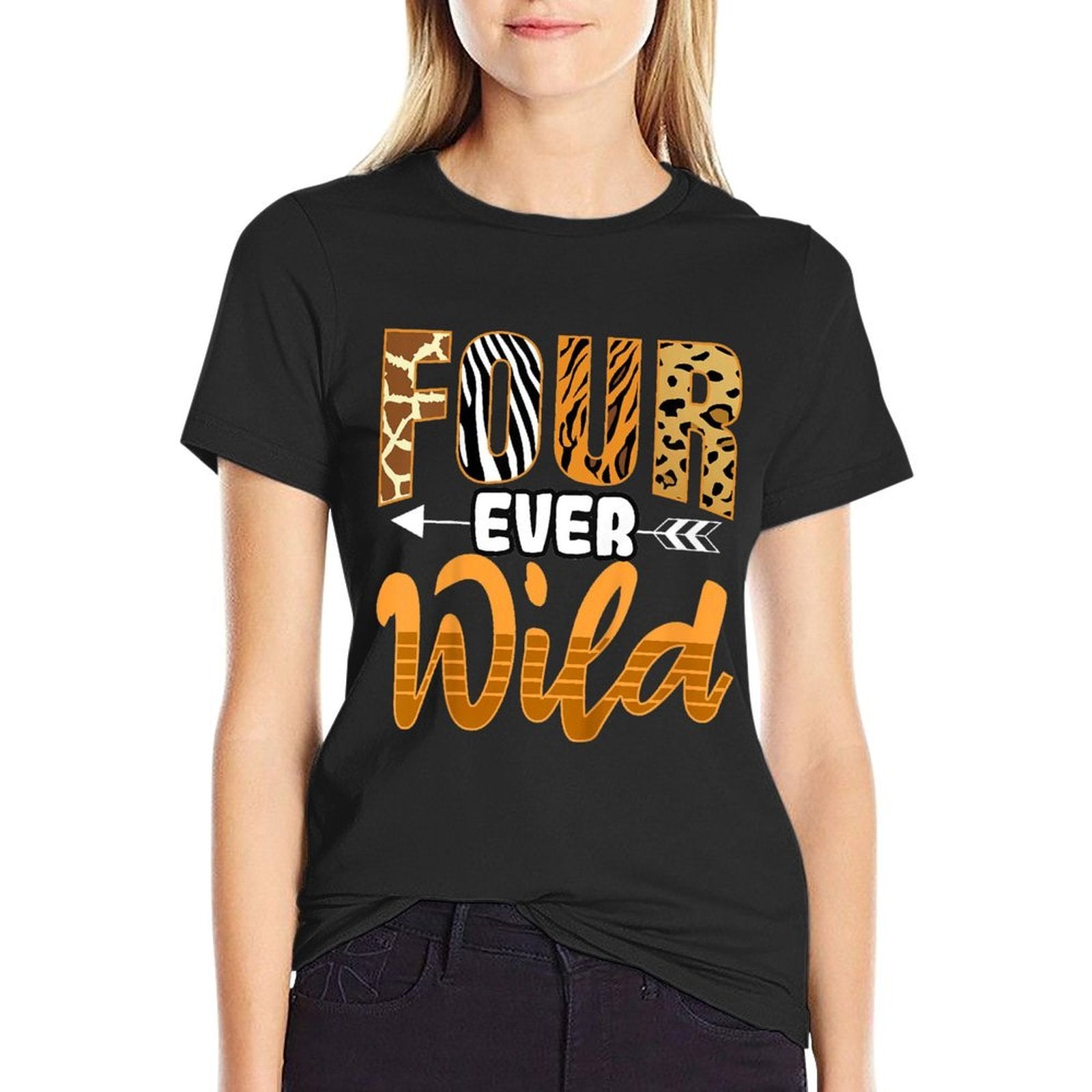 4 Four Ever Wild - Savanna African Animals 4th Birthday  Ribbed Collar T-Shirt