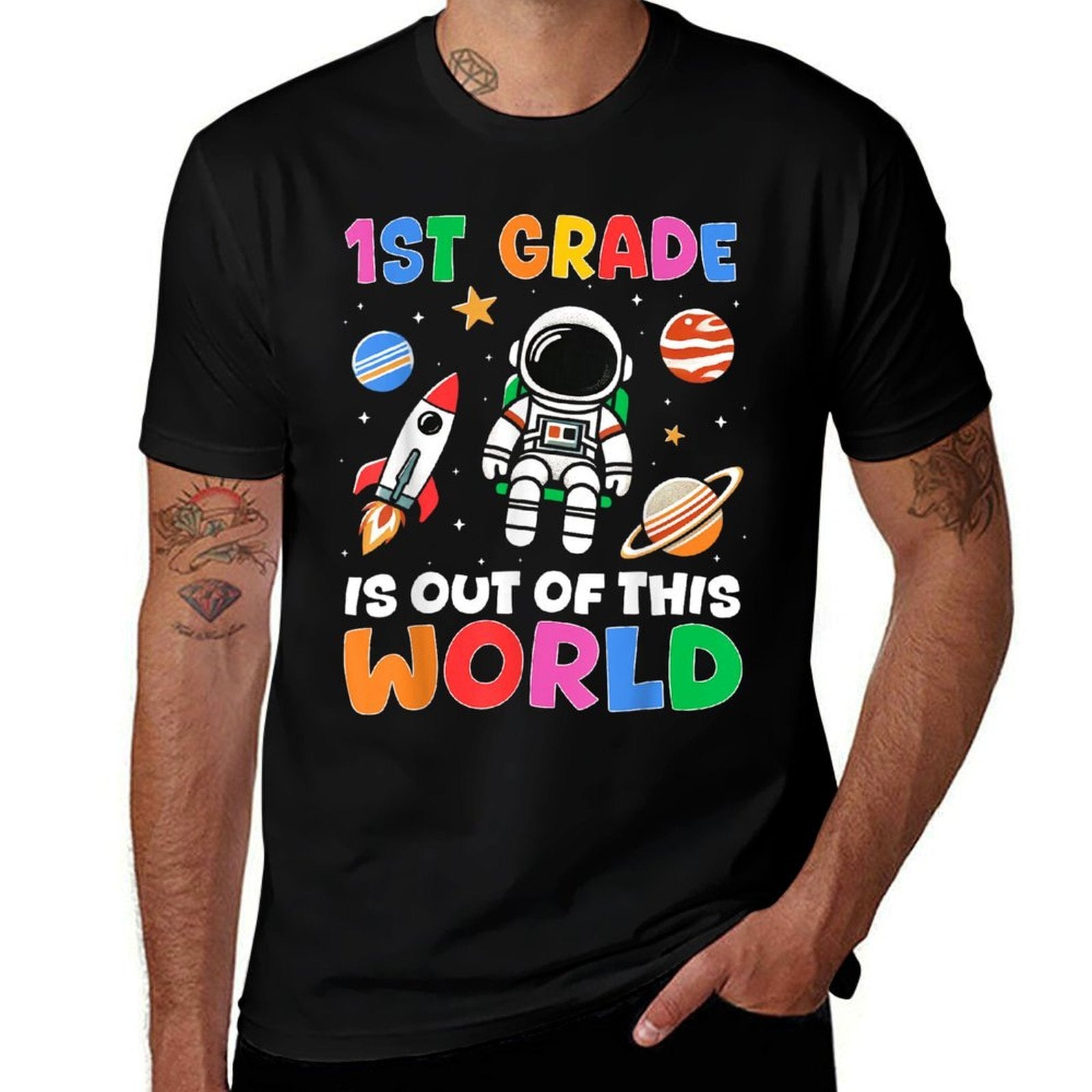 1st Grade Student Teacher Astronaut Space Back To School  Fade-proof Color T-Shirt