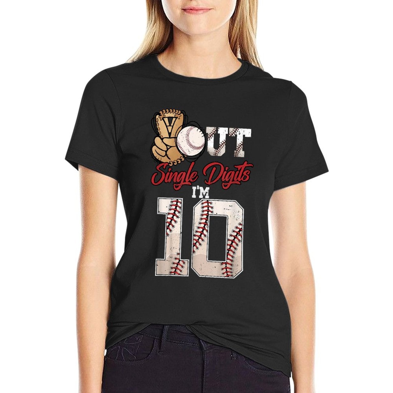 10th Birthday Boys Baseball Peace Out Single Digits  Relaxed-fit T-Shirt