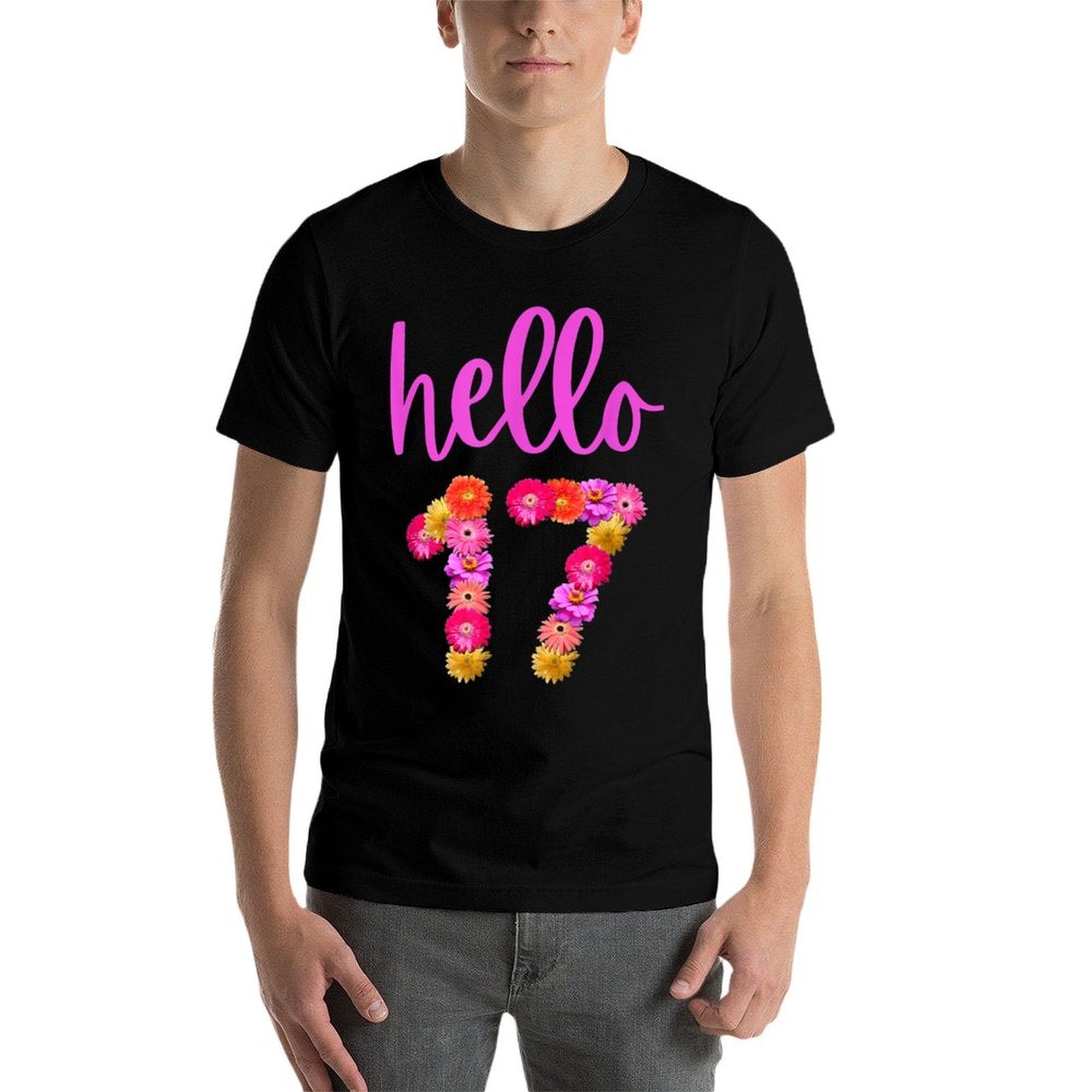 17 Year Old Birthday Flower Hello 17 Its My 17th Birthday  Rolled Sleeves T-Shirt