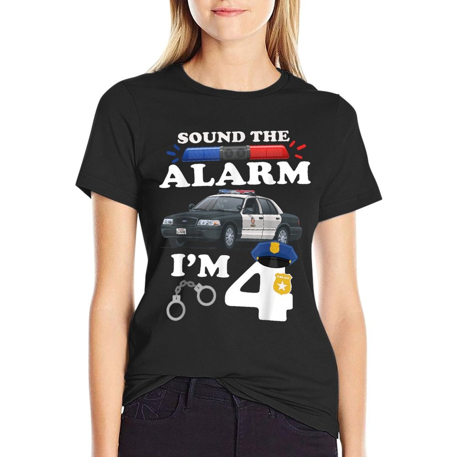 4 Year Old Cop Birthday Police Car 4th Birthday Police Theme  Eco-friendly Material T-Shirt