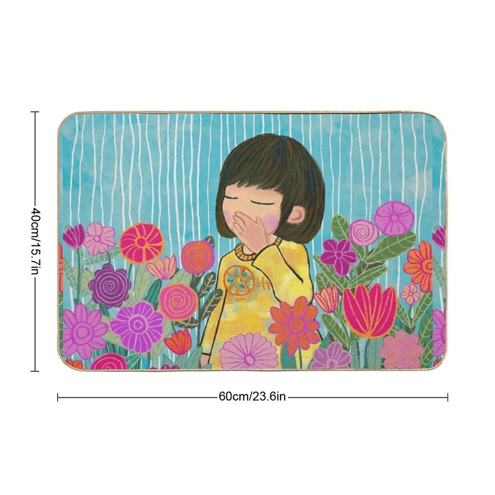 Flower Garden Girl – Healing Illustration  Repositionable Bath Mat