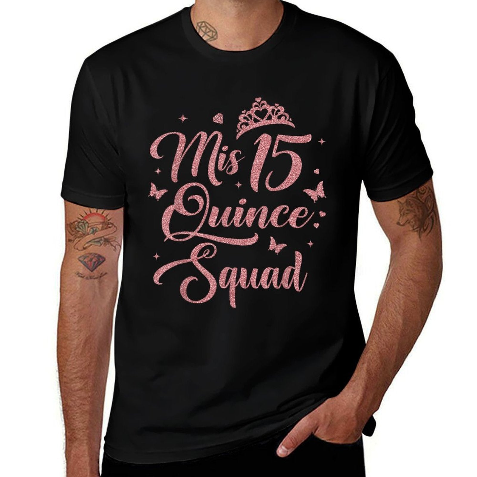 15th Birthday Decorations Mis Quince Squad Quinceanera  Polyester Blend T-Shirt