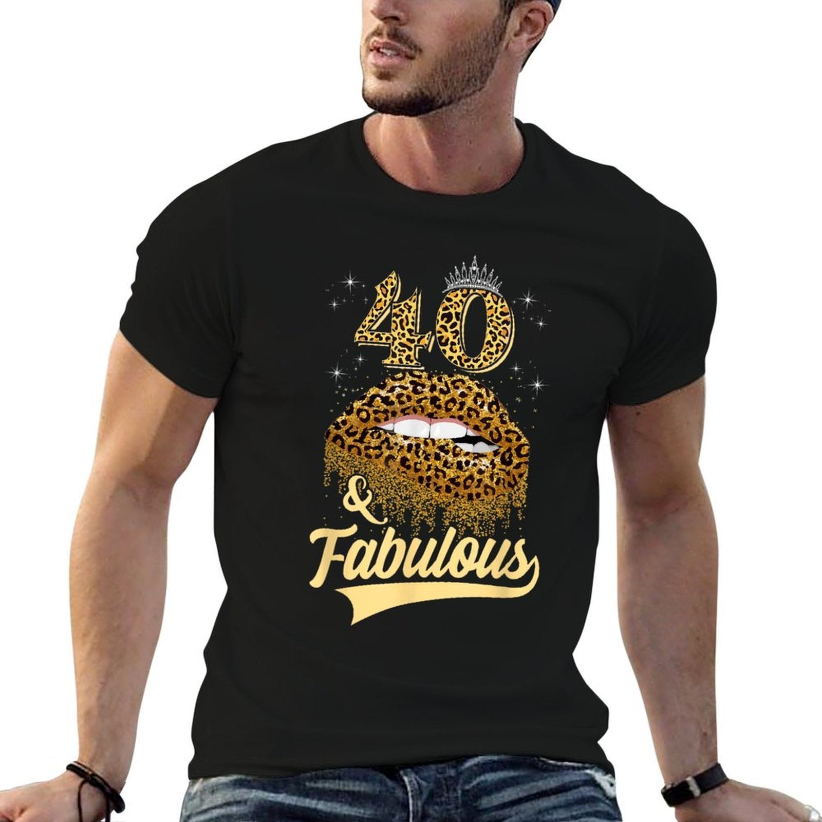 40 And Fabulous Queen Happy Birthday 40th Leopard Sexy Lips  Soft T-Shirt