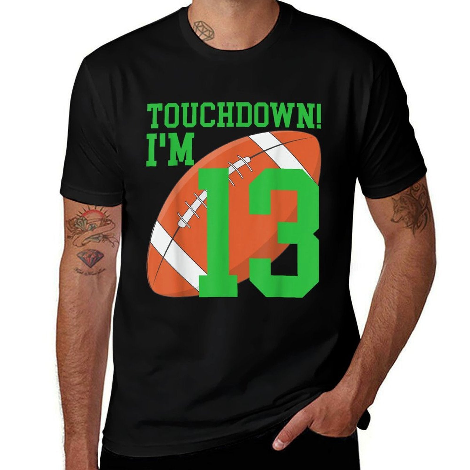 13th Birthday Football Thirteen Year Old Football Player  Wrinkle-resistant T-Shirt