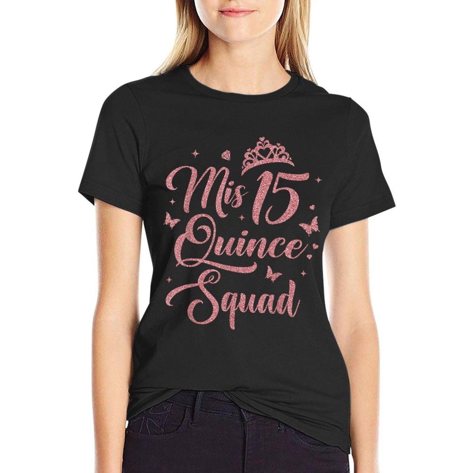 15th Birthday Decorations Mis Quince Squad Quinceanera  Polyester Blend T-Shirt