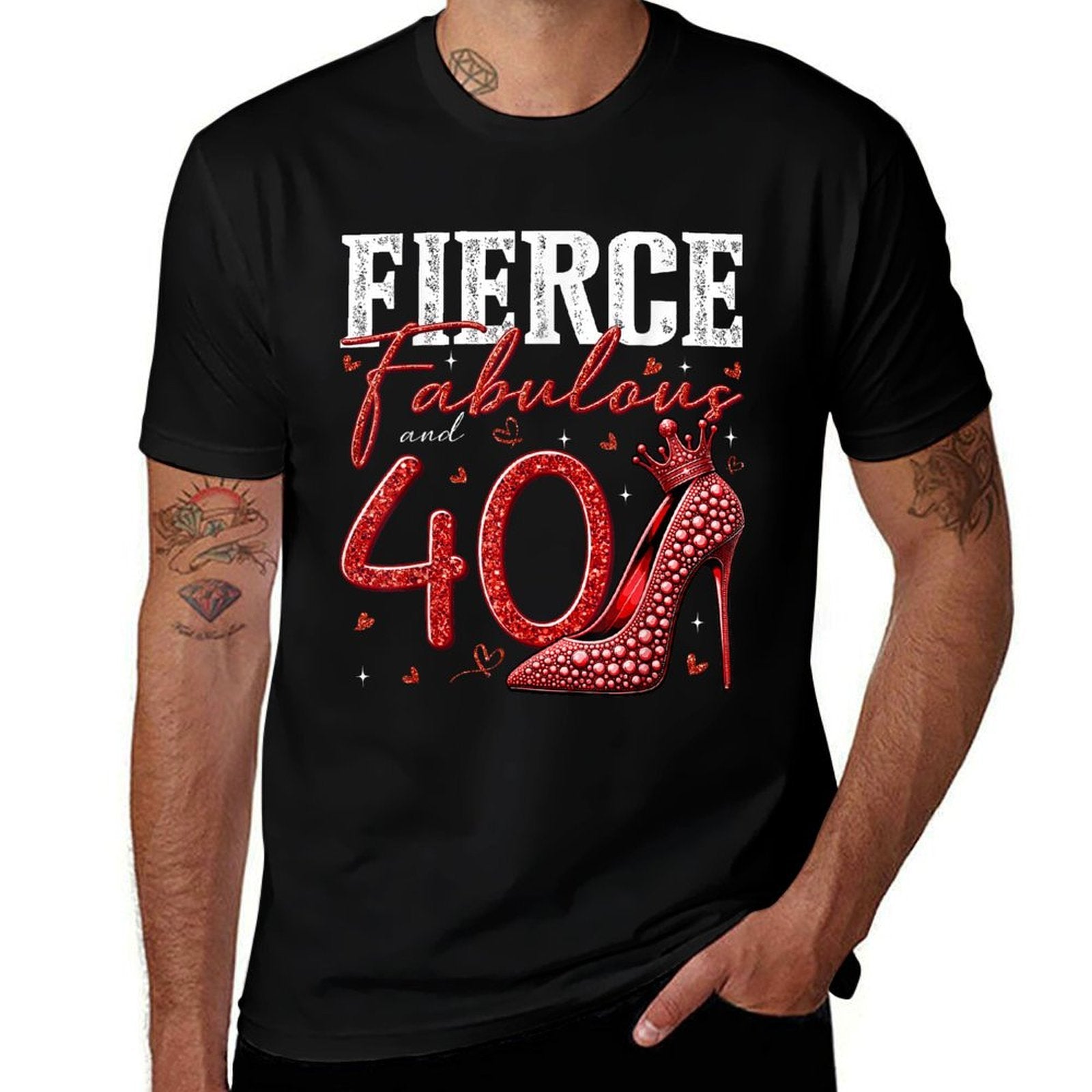 40th Birthday Fierce Fabulous And 40 Year Old Gifts Heels Tagless Design T-Shirt