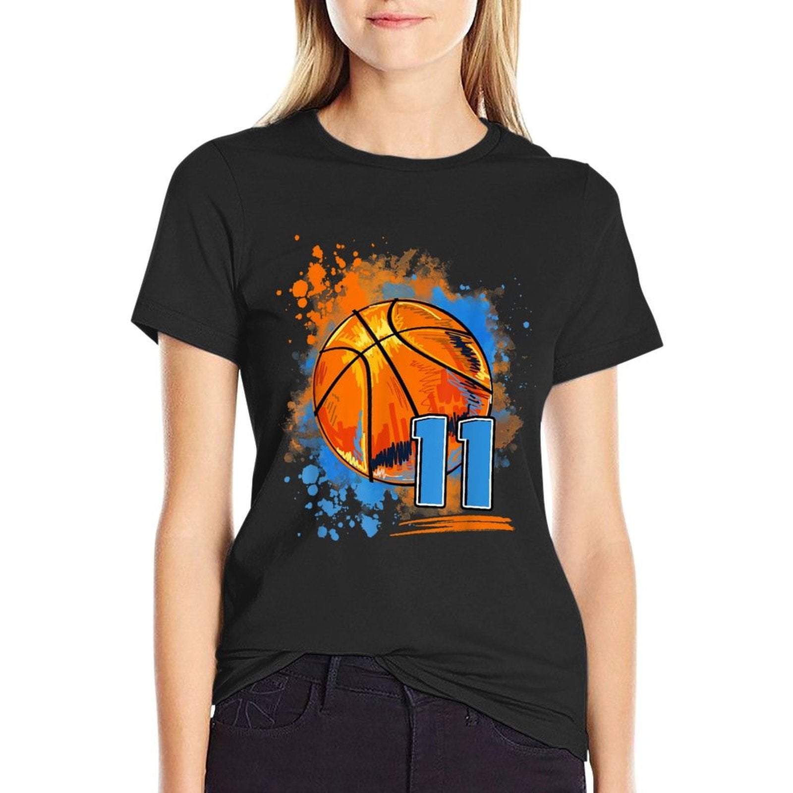 11 Years Old 11th Birthday Basketball  Fade-proof Color T-Shirt