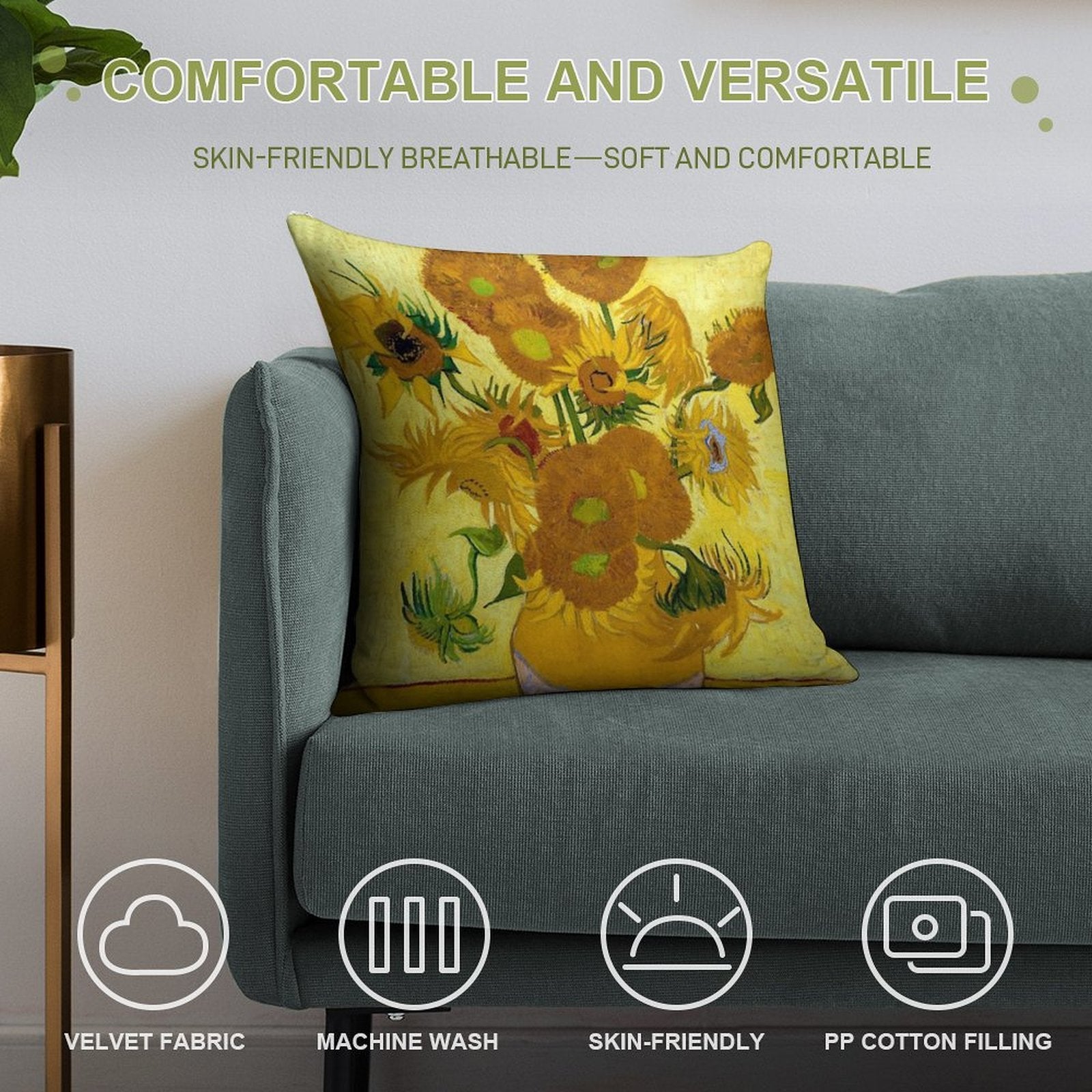 1889-Vincent Van Gogh-Sunflowers-73x95 Soft Home Decor Throw Pillow