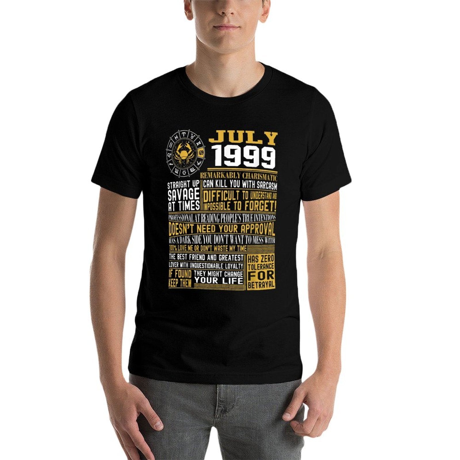 21st Birthday T-shirt, Born in July 1999 Facts  Ribbed Collar T-Shirt