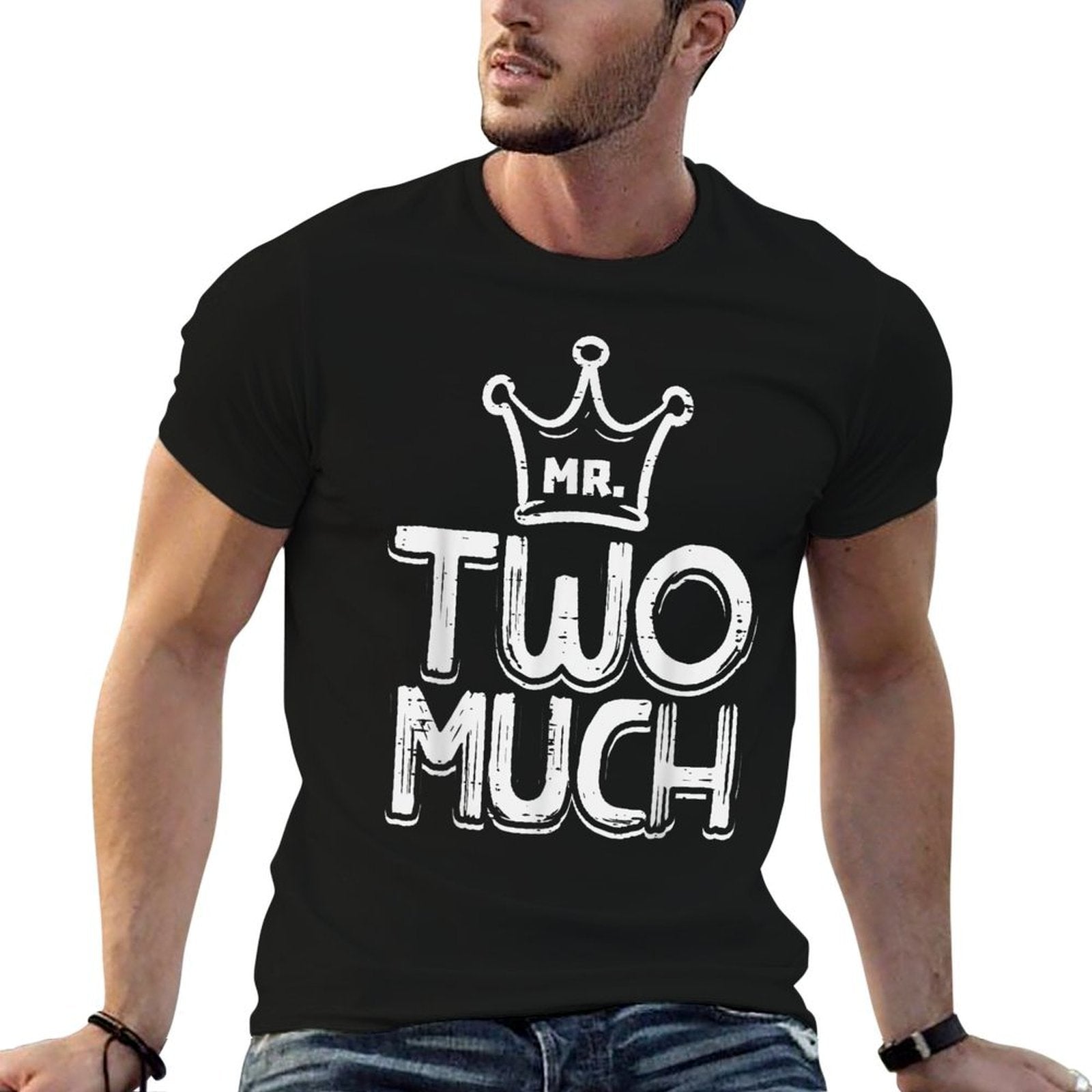 2nd Birthday Mr Two Much Crown 2 Years Old Boys Kids Toddler  Oversized Silhouette T-Shirt