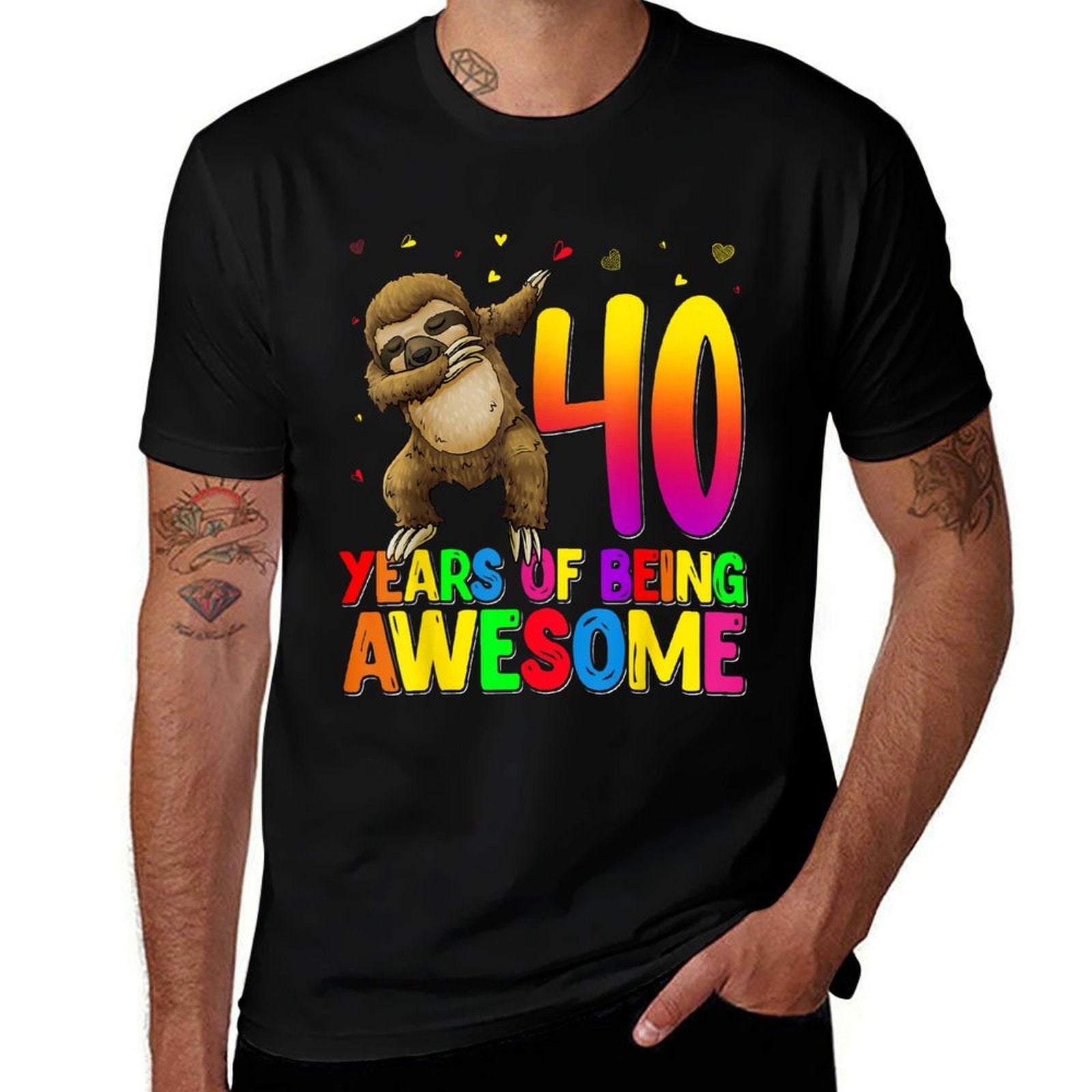 40 Years Old Birthday Sloth Dabbing 40th Birthday Sloth  Oversized Silhouette T-Shirt