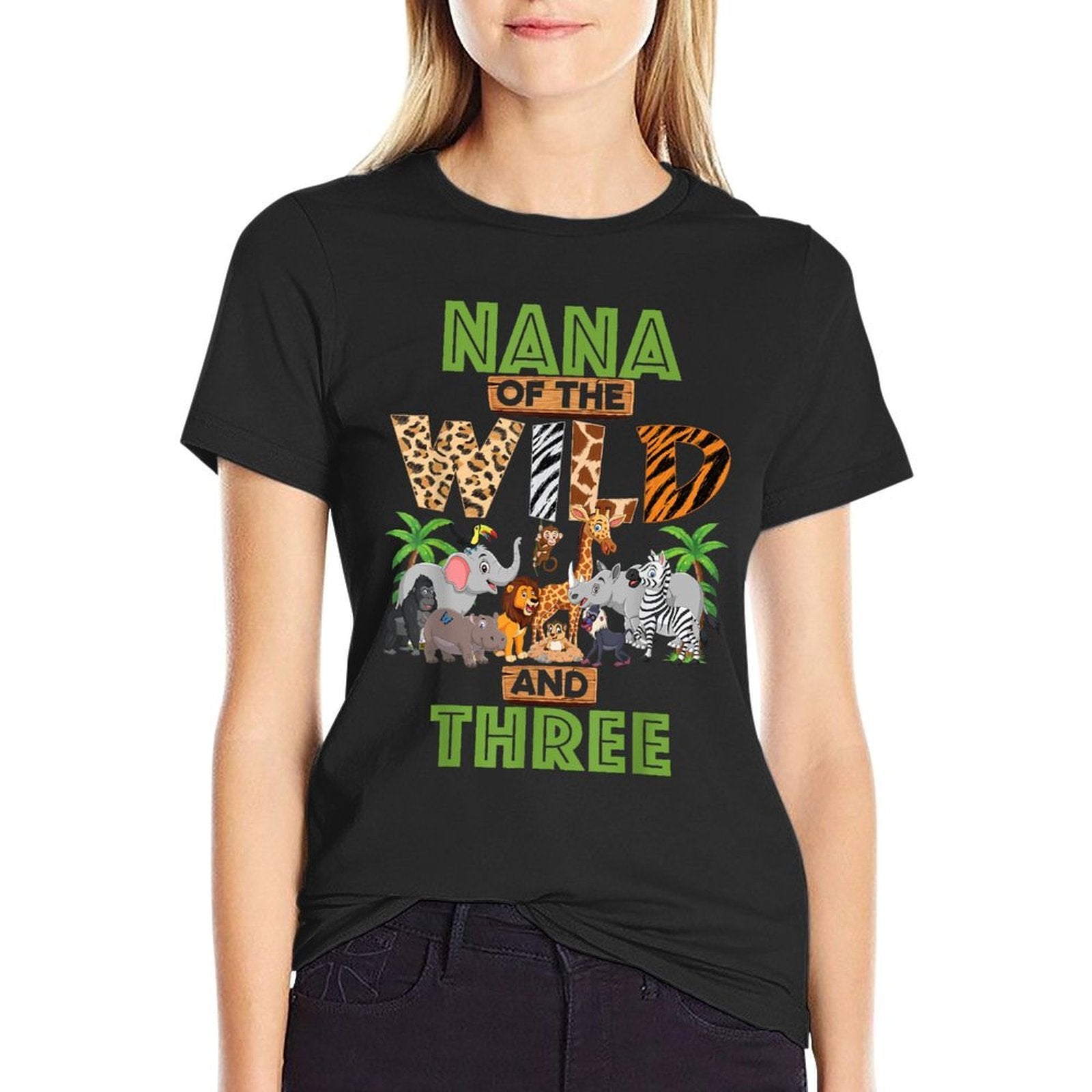 3rd Birthday Zoo Safari Jungle Nana Of The Wild And Three  Wrinkle-resistant T-Shirt