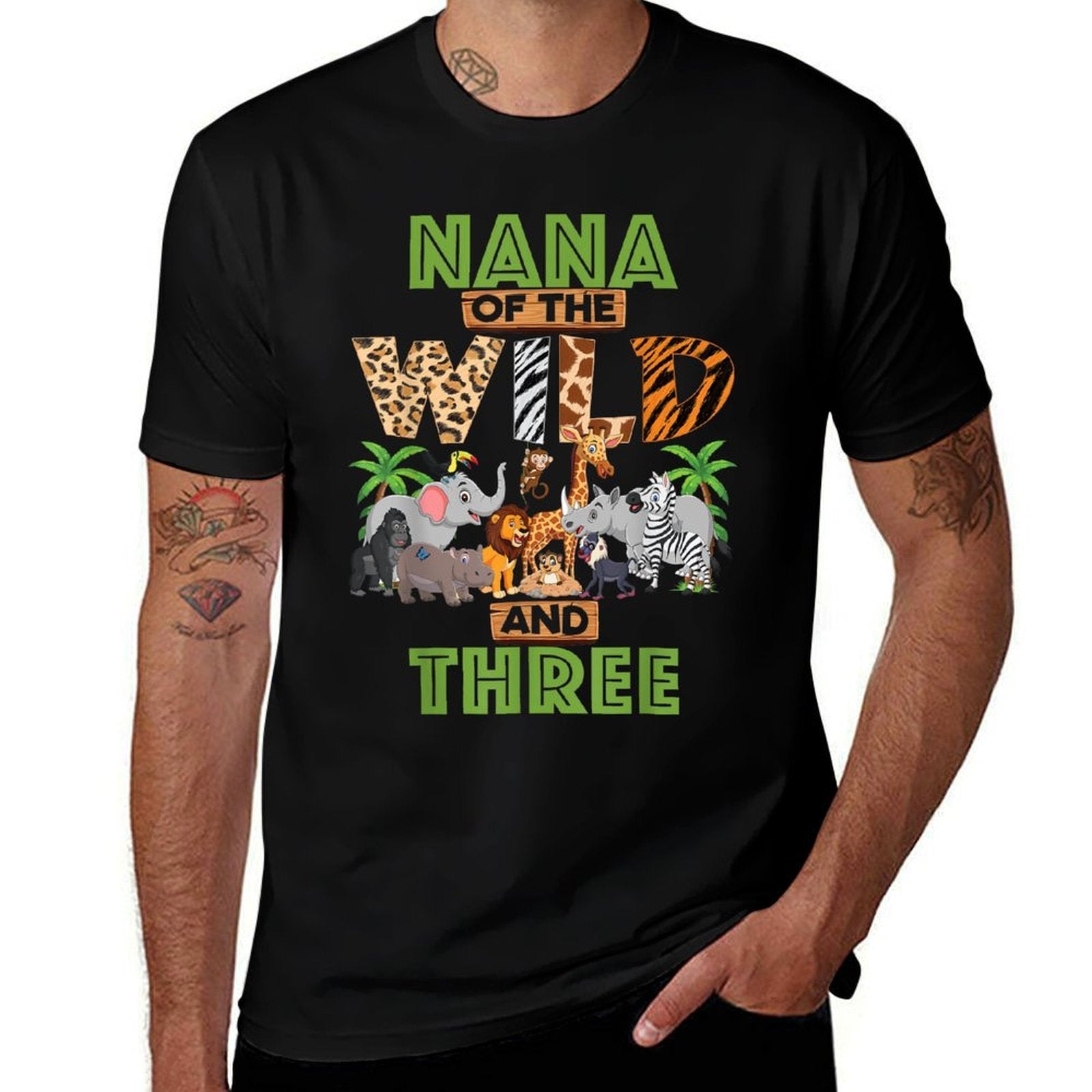 3rd Birthday Zoo Safari Jungle Nana Of The Wild And Three  Wrinkle-resistant T-Shirt