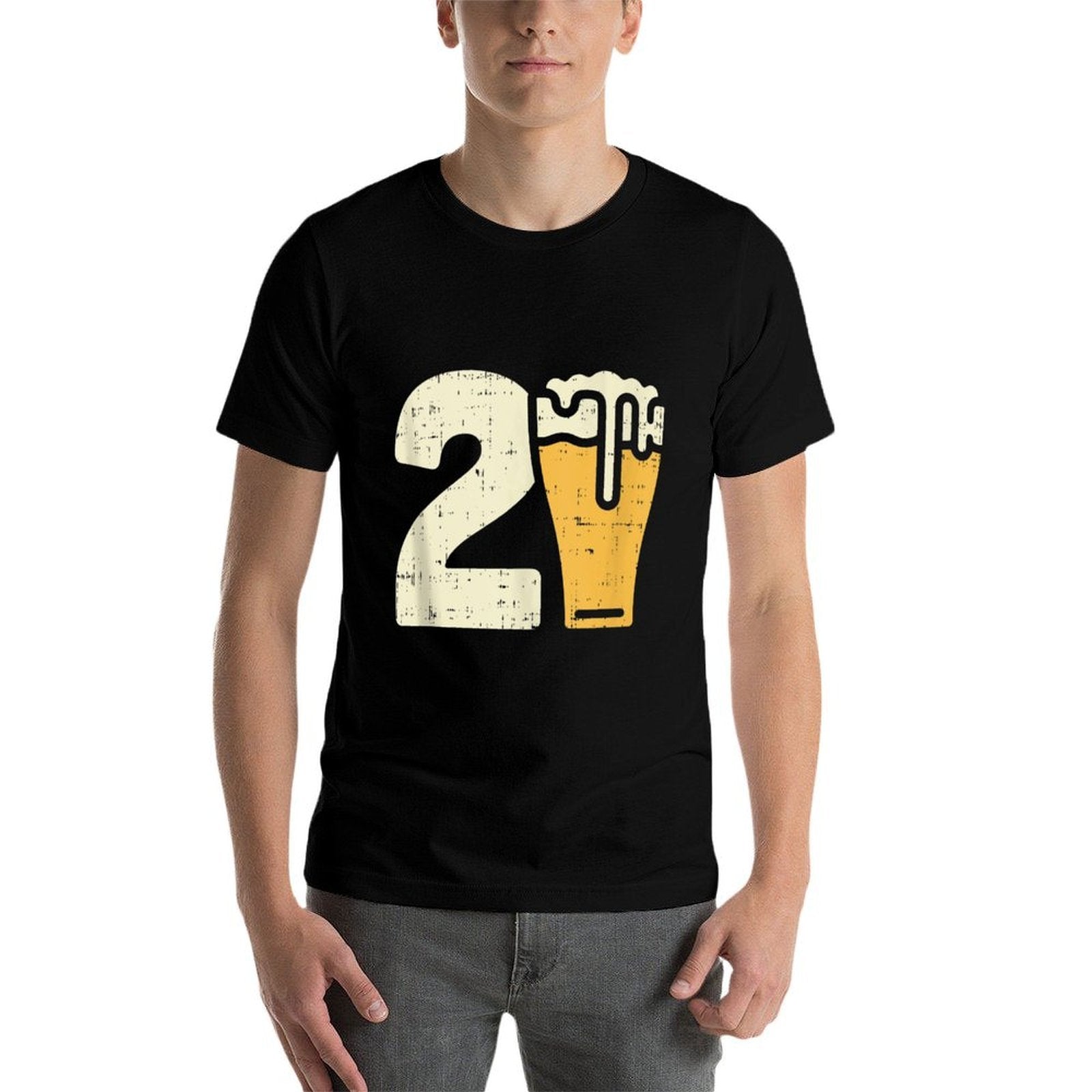 21 Beer 21st Birthday Drinking Party Celebration Adult Gift  Ribbed Collar T-Shirt