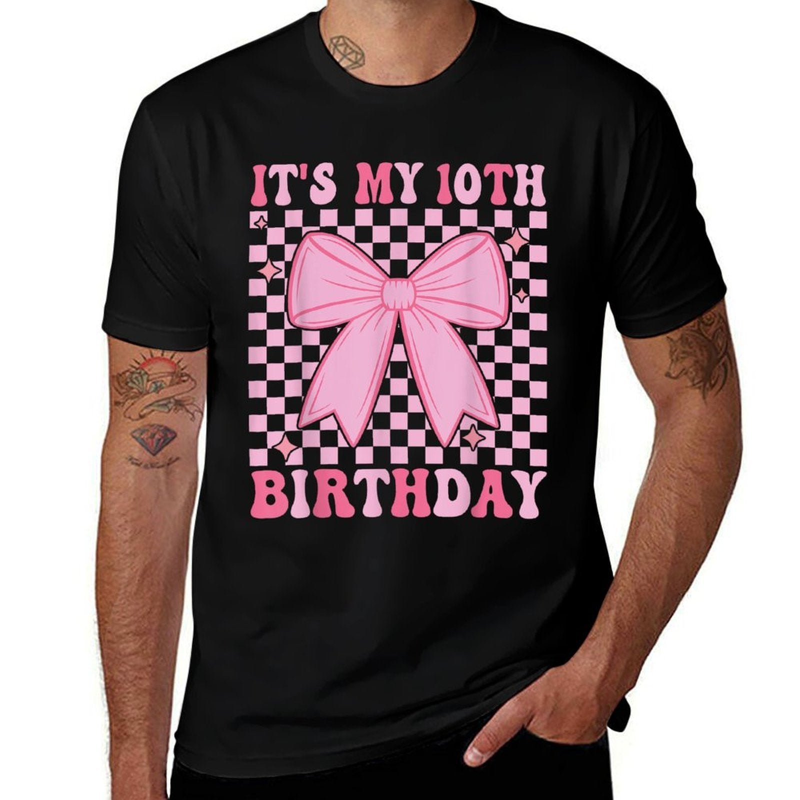 10th Coquette Themed Birthday Ten Year Old Girl Bow  Lightweight T-Shirt