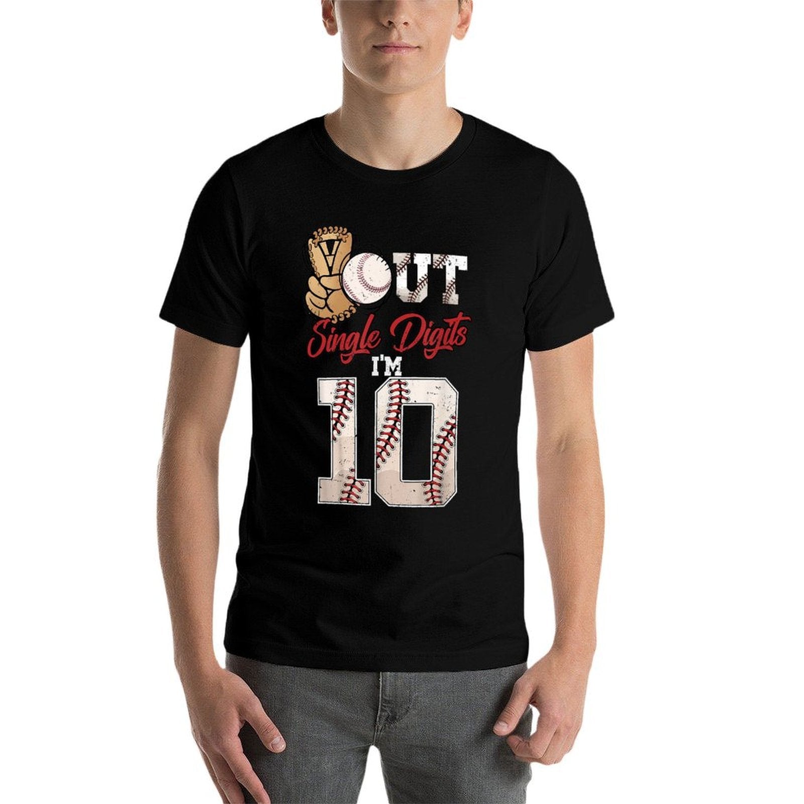 10th Birthday Boys Baseball Peace Out Single Digits  Relaxed-fit T-Shirt