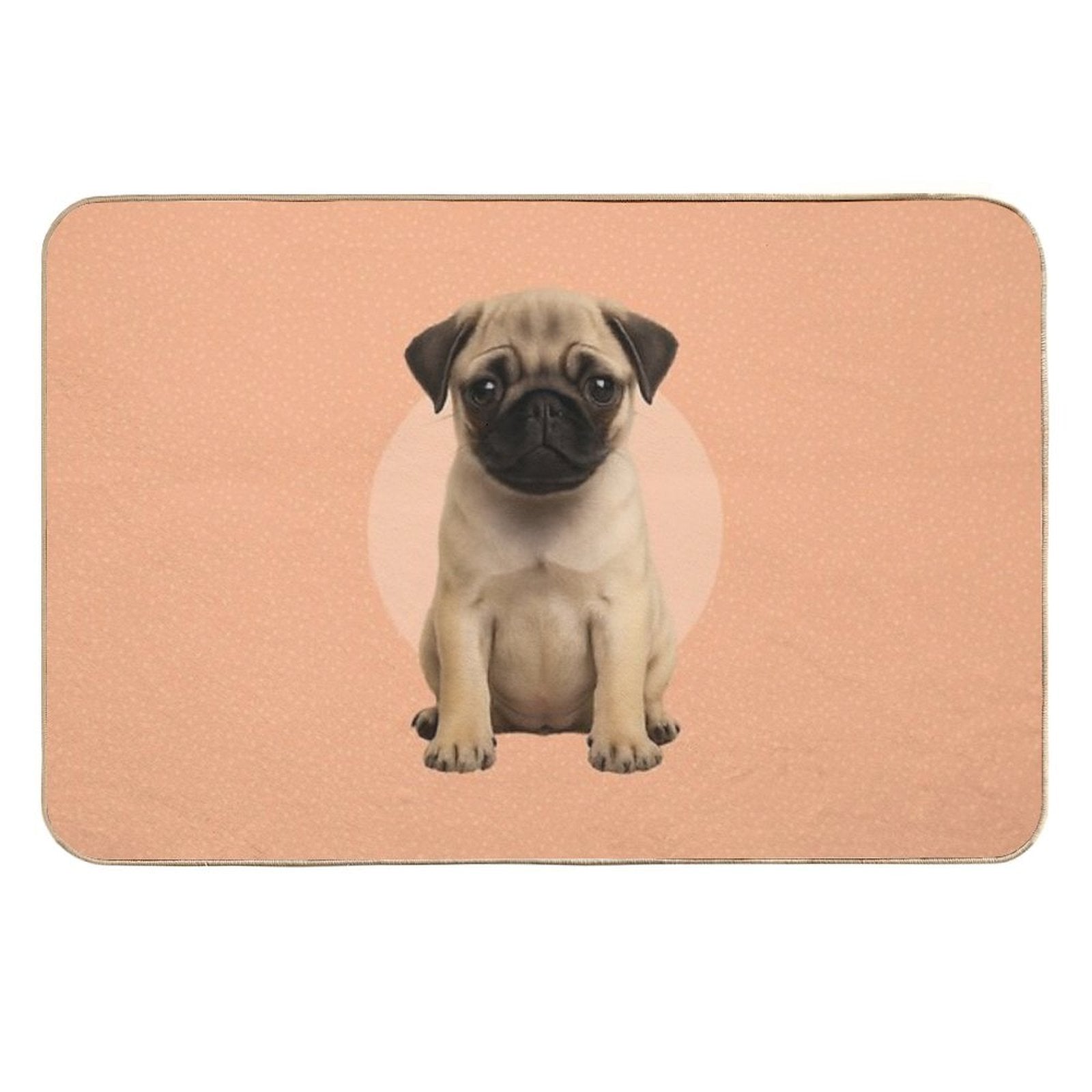 Cute Pug Puppy on Ditsy Background - Peach  High-Traffic Bath Mat