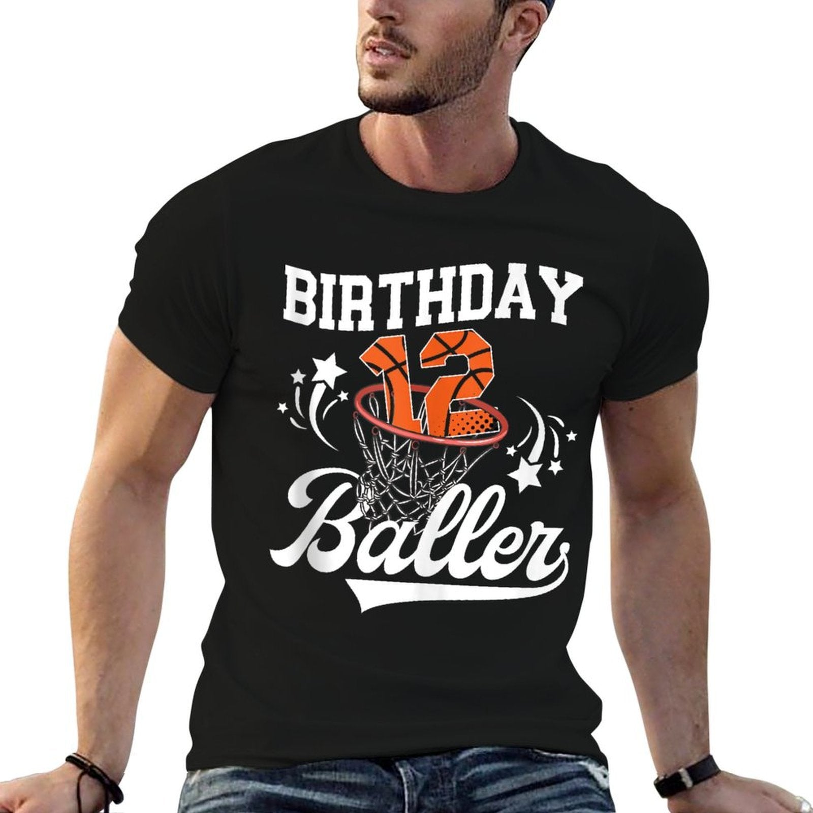 12th Basketball Birthday Twelve Year Old Basketball Player  Ribbed Collar T-Shirt