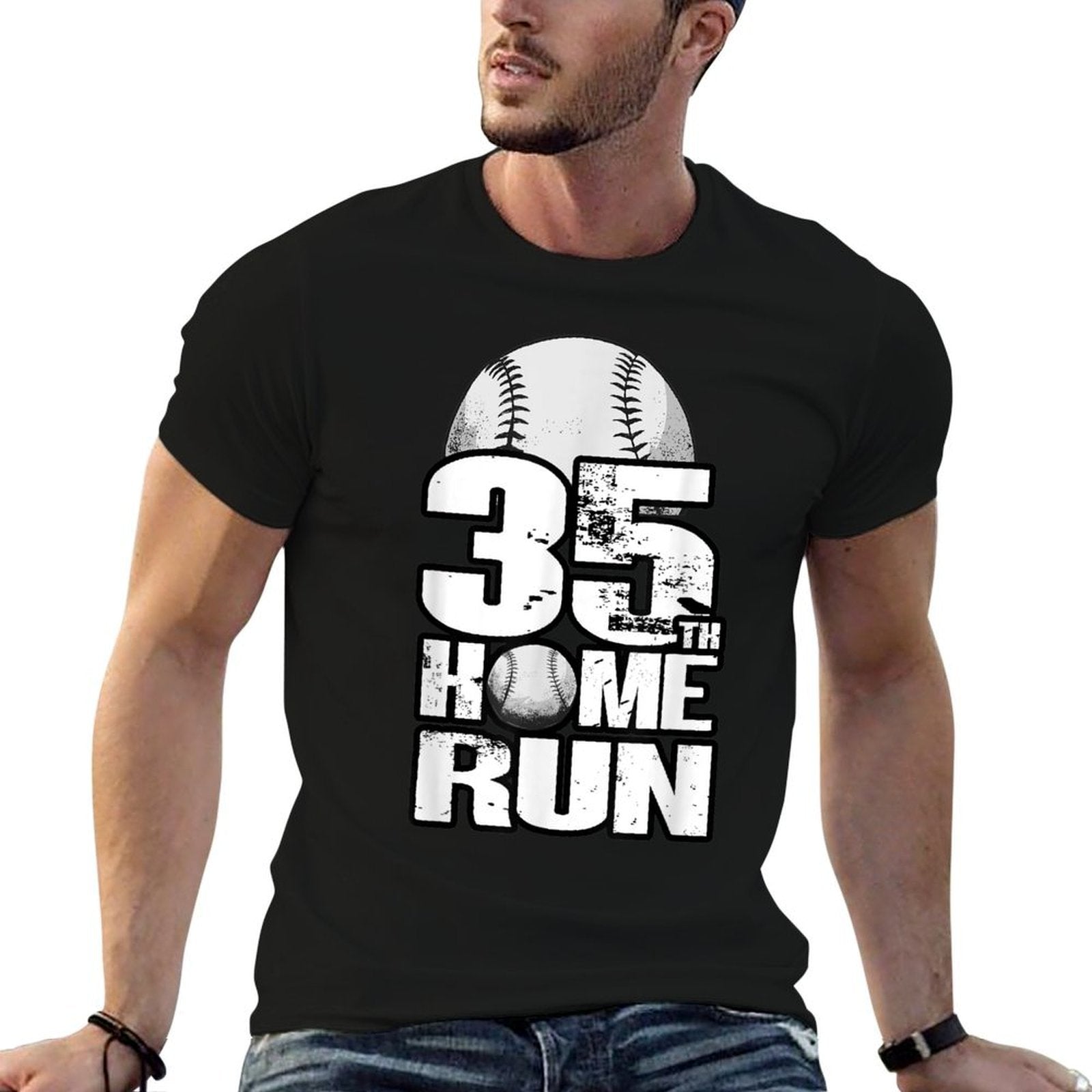 35 Years Old Vintage Baseball 35th Birthday  Ribbed Collar T-Shirt