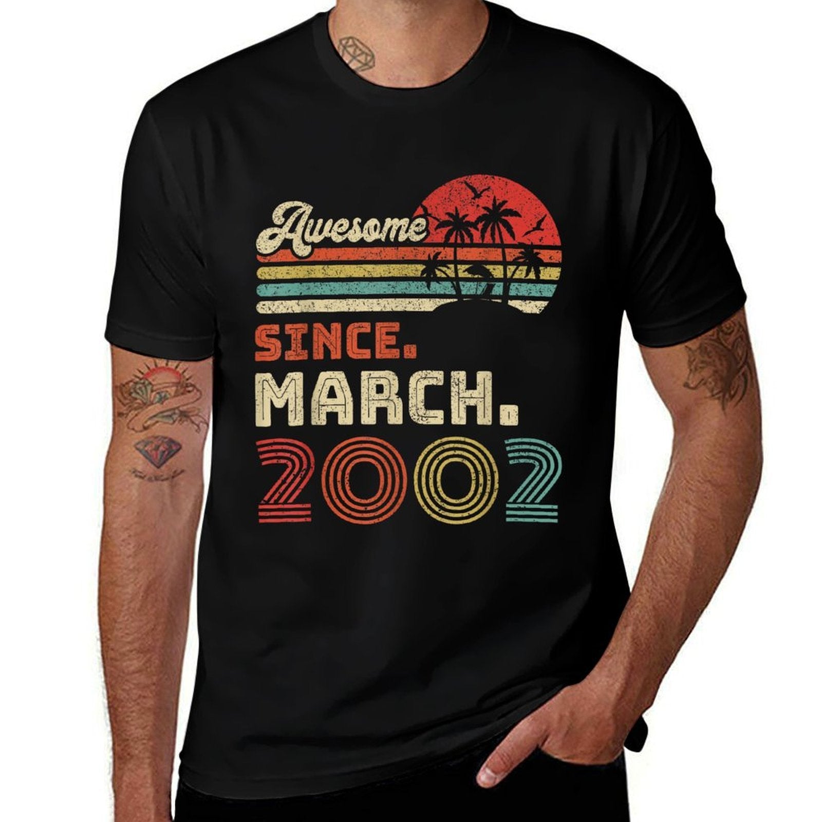 21 Year Old Awesome Since March 2002 21st Birthday  Fade-proof Color T-Shirt