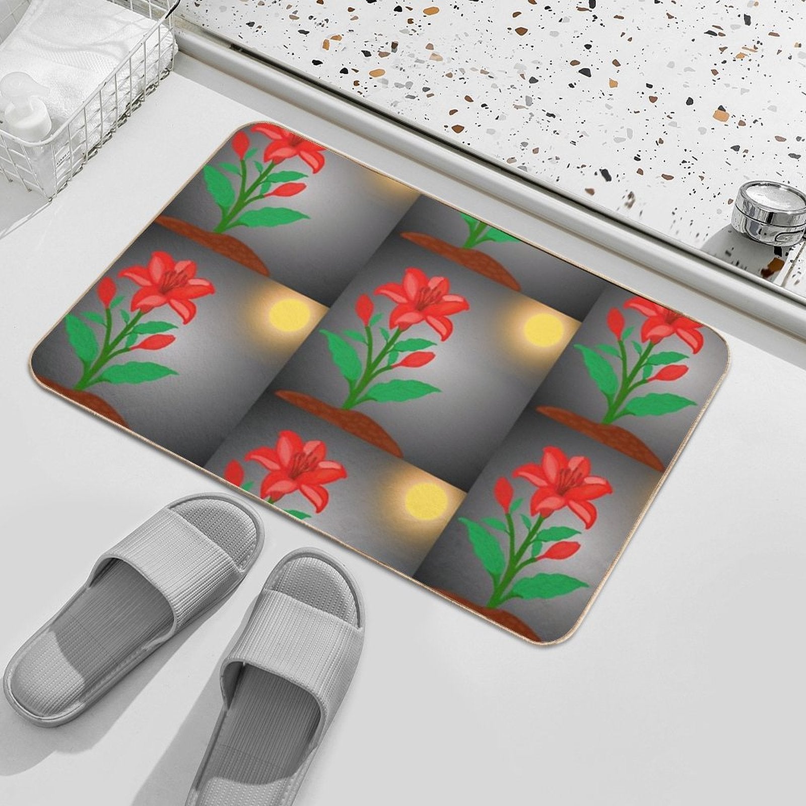 Red Flowers Under The Moonlight  High-Traffic Bath Mat