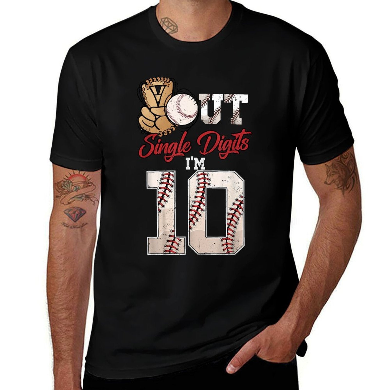 10th Birthday Boys Baseball Peace Out Single Digits  Relaxed-fit T-Shirt