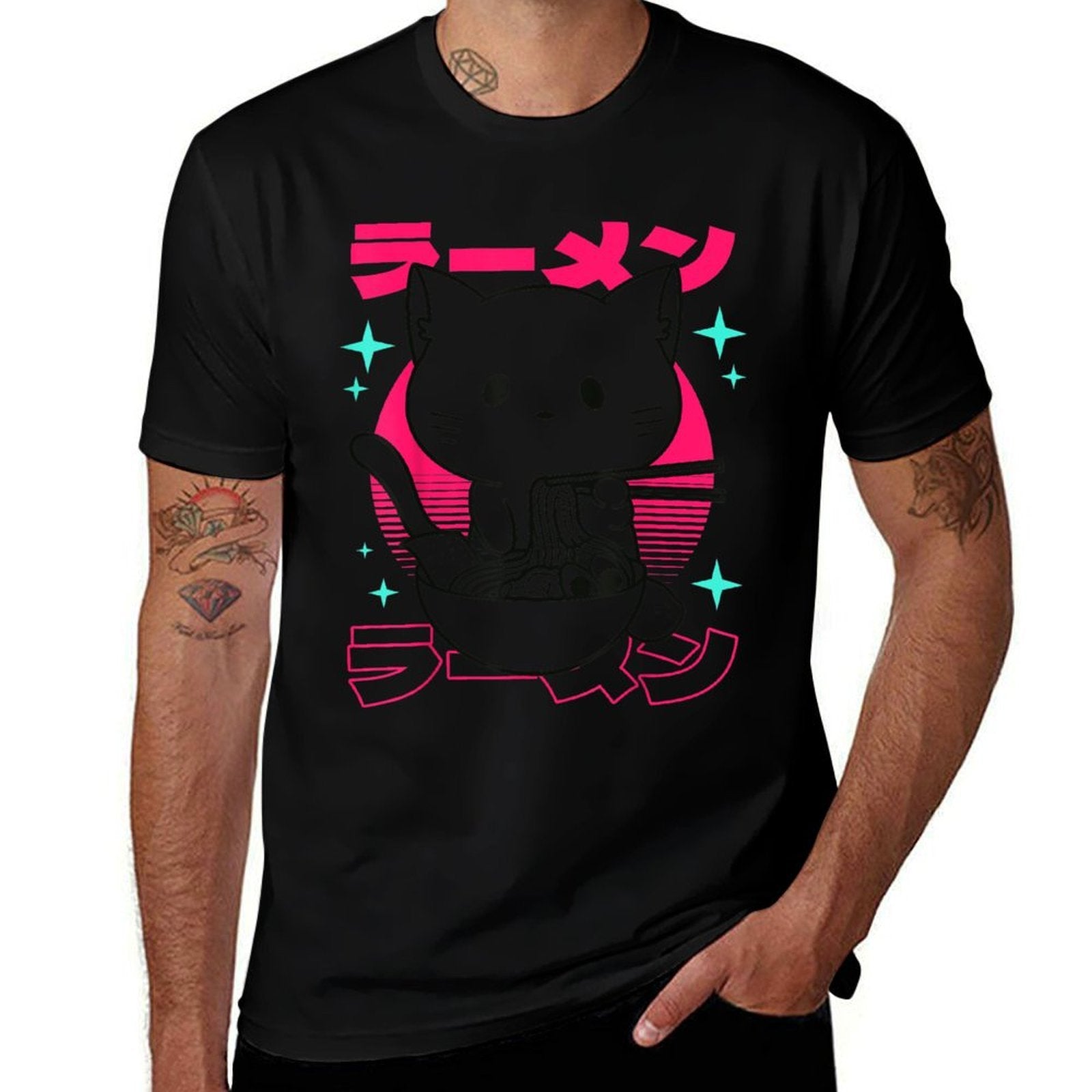 Anime Ramen Cat Japanese Retro Noodles Aesthetic Kawaii Cat  Heathered Texture T-Shirt