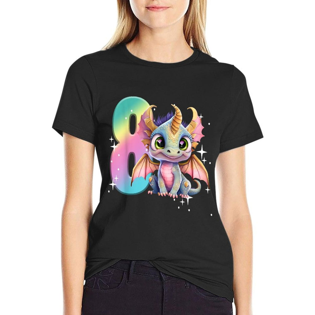 8th Birthday Dragon Party Rainbow Girl Dragon Eight 8  Moisture-wicking T-Shirt
