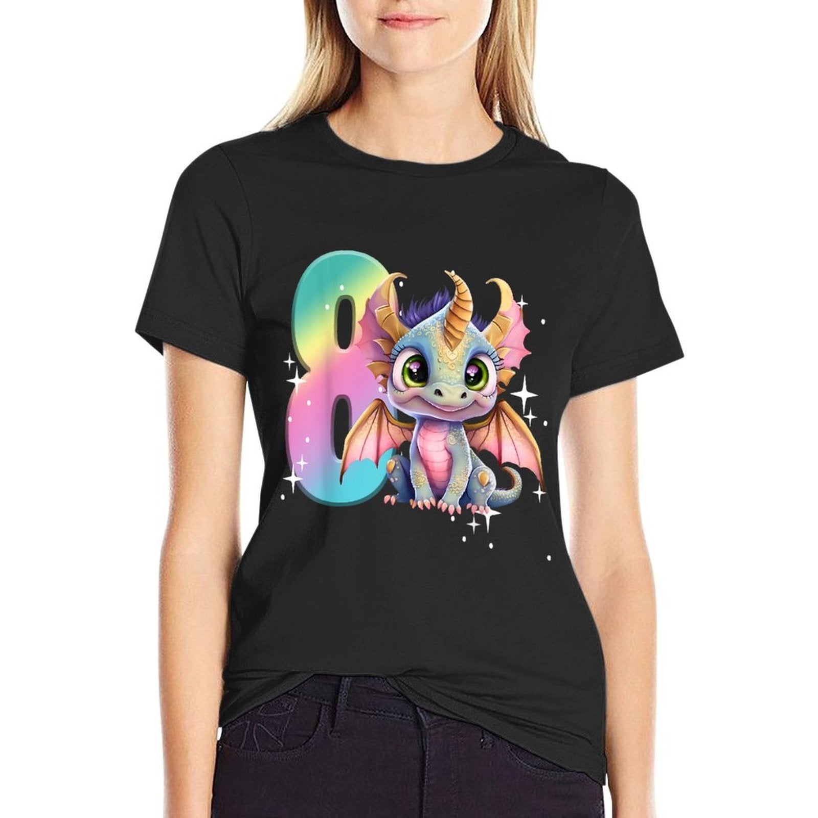 8th Birthday Dragon Party Rainbow Girl Dragon Eight 8  Moisture-wicking T-Shirt