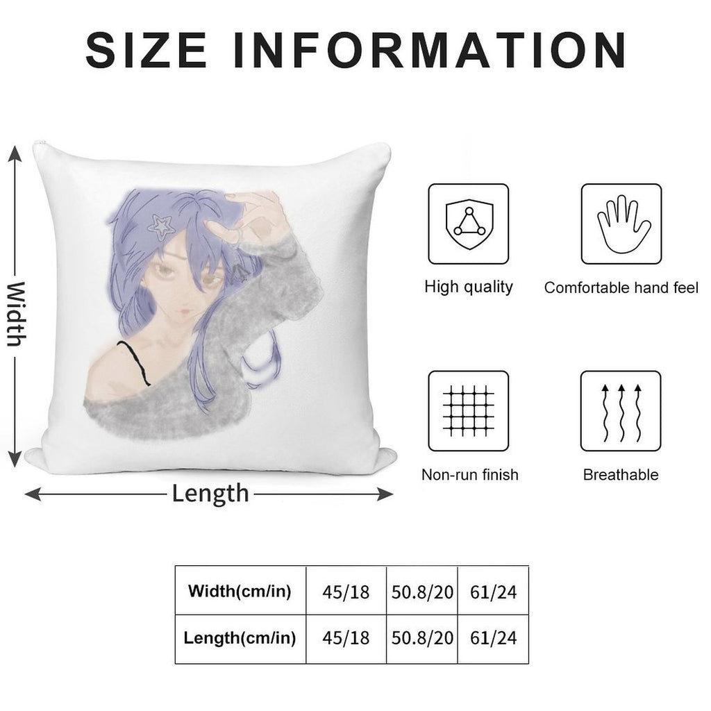 Anime Girl Soft Short Plush Fabric Throw Pillow