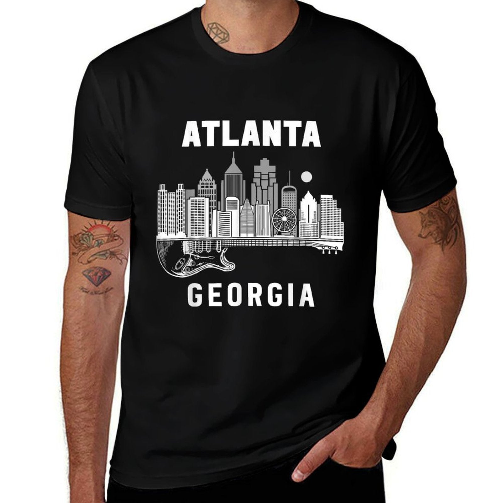 Atlanta Skyline Guitar Music Georgia Souvenir Atlanta  Tagless Design T-Shirt