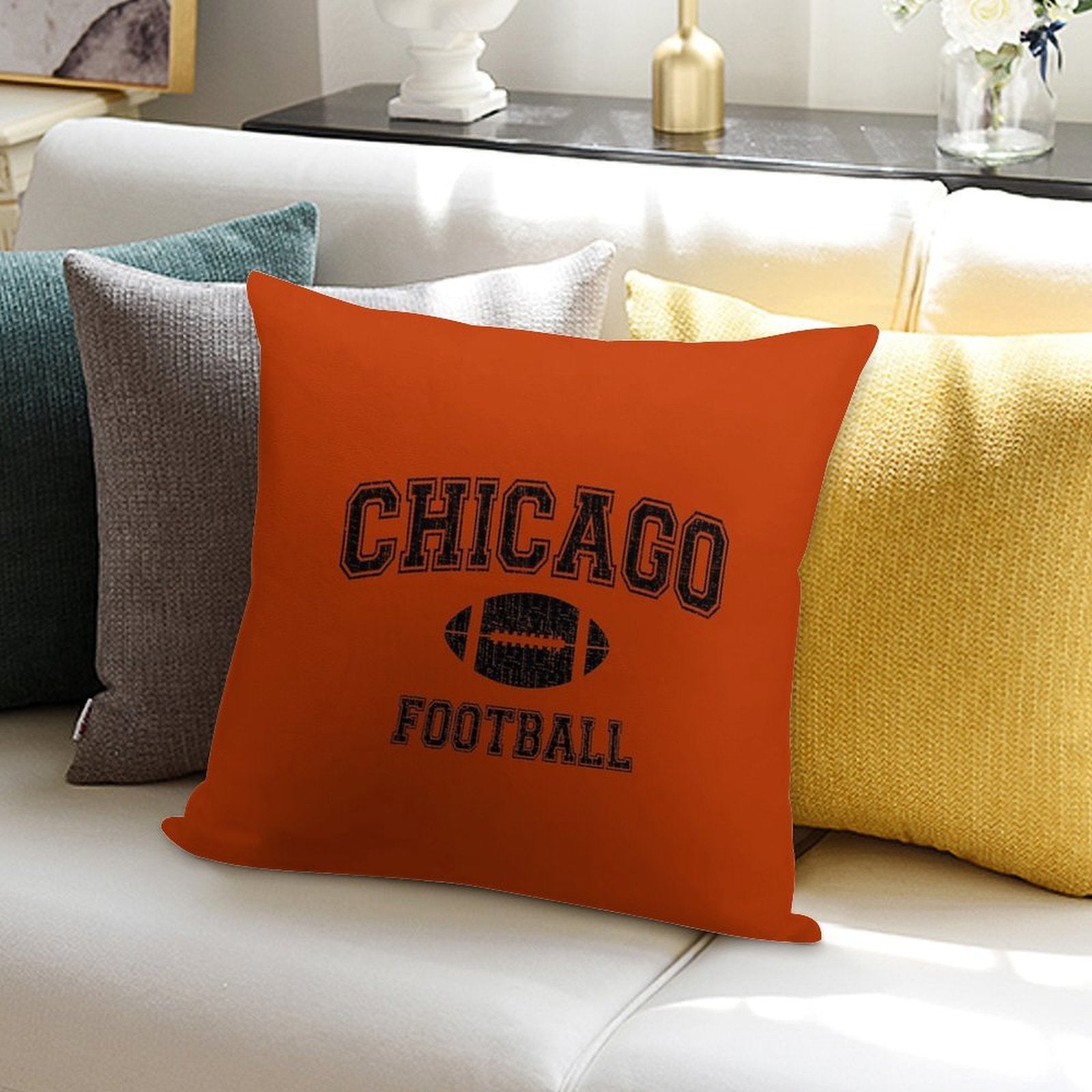 American Football Sport Design  Chicago Football - Distressed Soft Easy Maintenance Throw Pillow