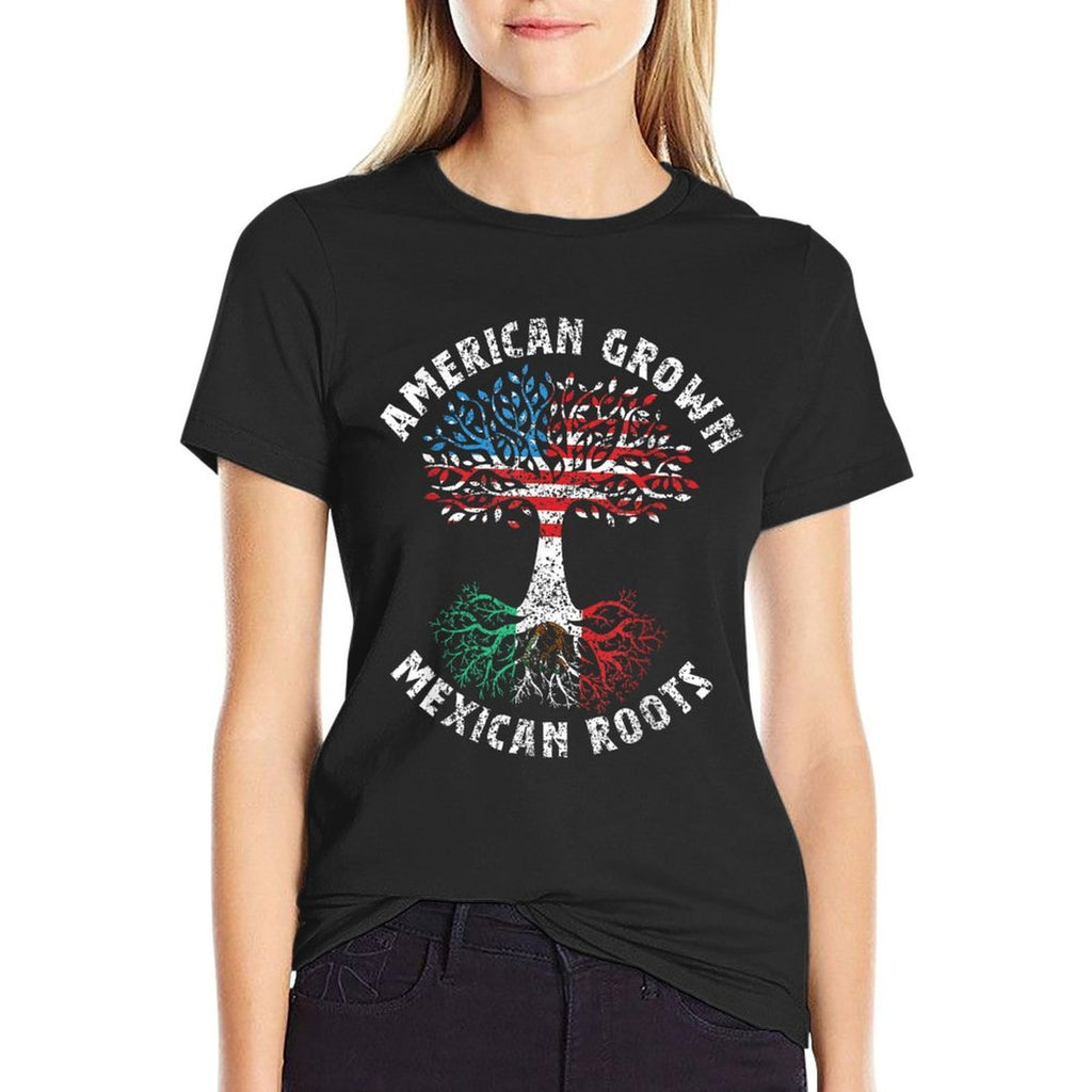 American Grown Mexican Roots Mexico Country Lover Proud Us  Fade-proof Color T-Shirt