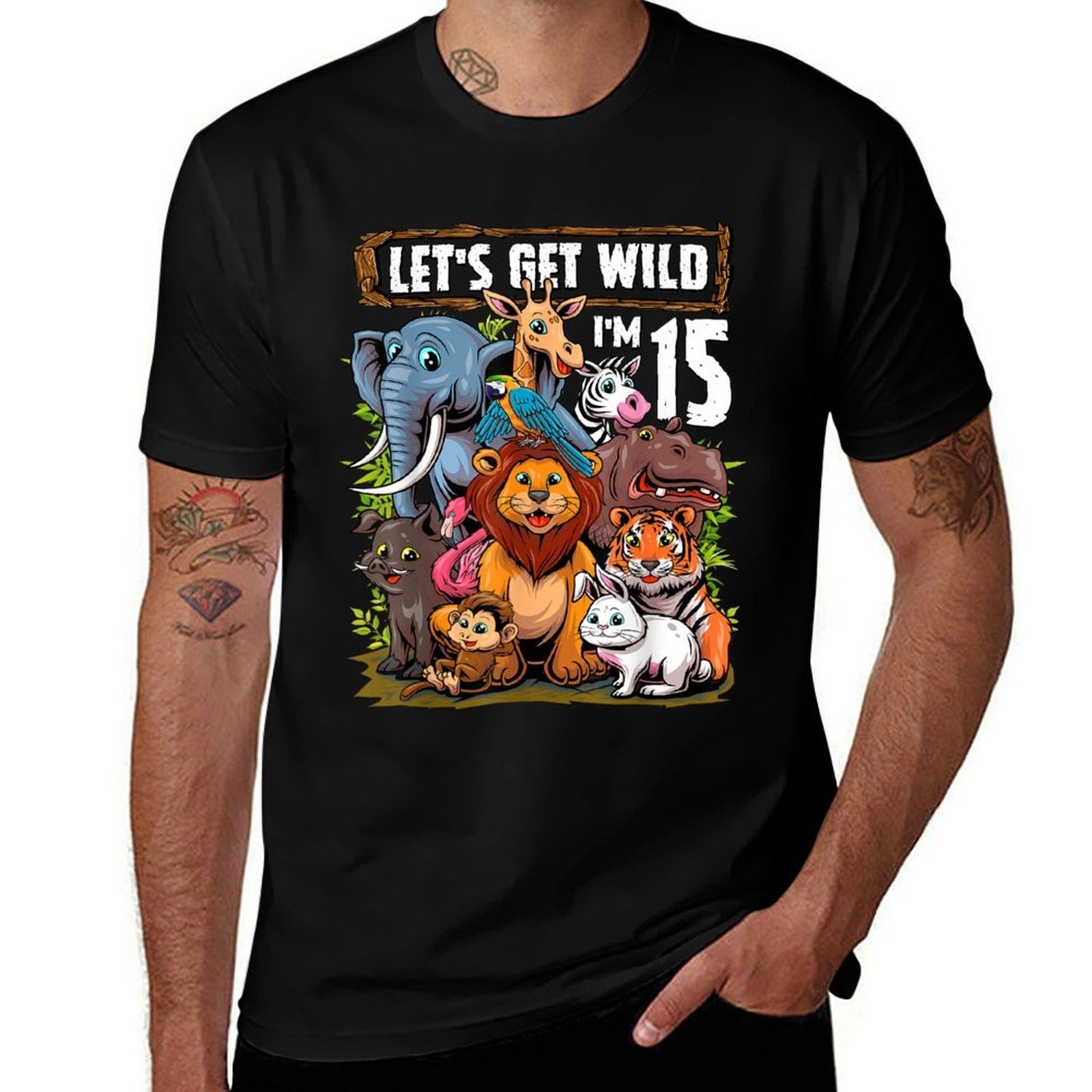 15 Year Old Zoo Birthday Safari Jungle Animals 15th Birthday  Moisture-wicking T-Shirt