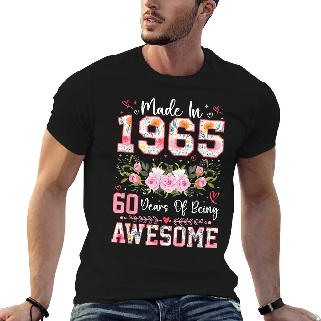 60 Year Old Made In 1965 Floral 60th Birthday Women  Oversized Silhouette T-Shirt