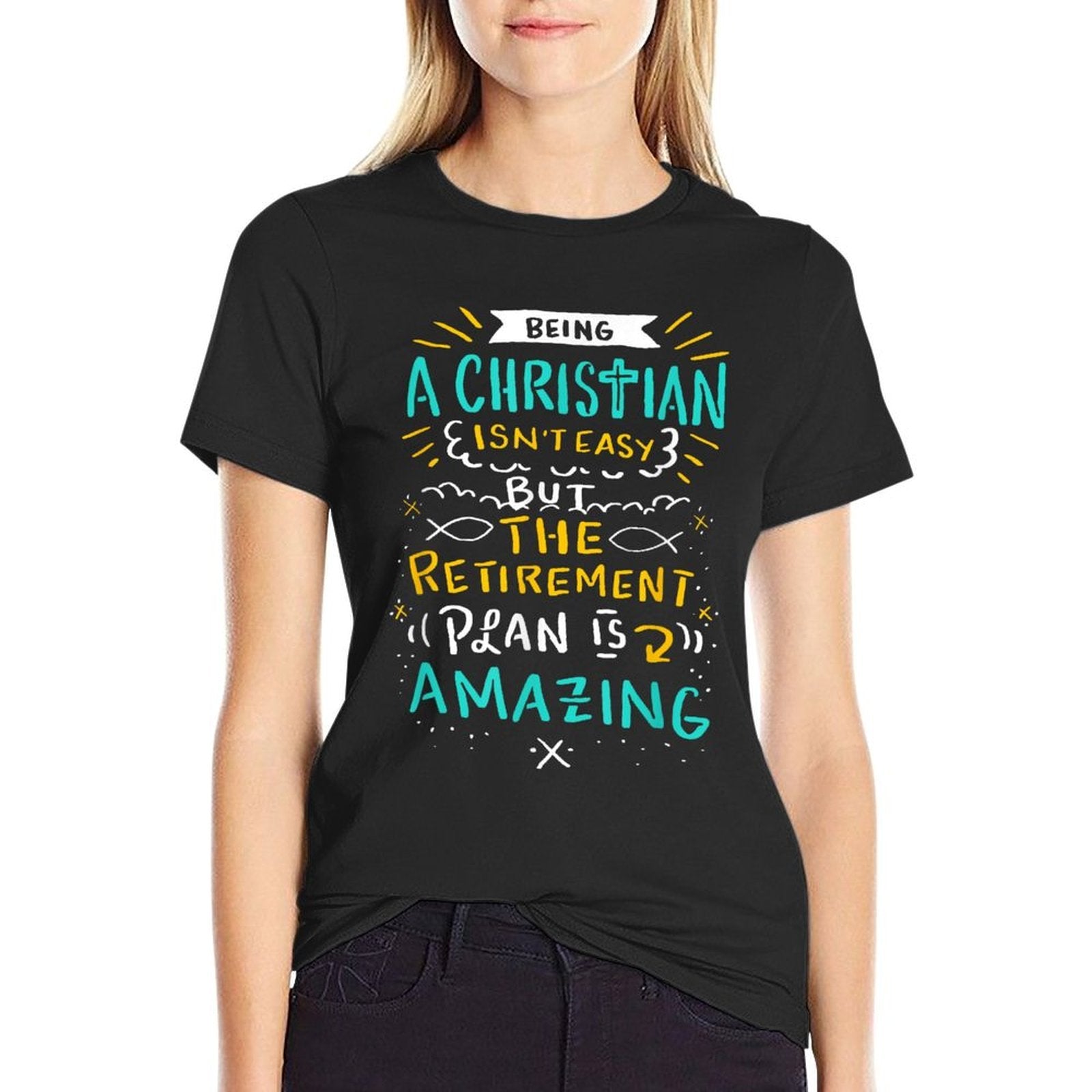Amazing Retirement Plan - Funny Church & Christian Gift  Ribbed Collar T-Shirt