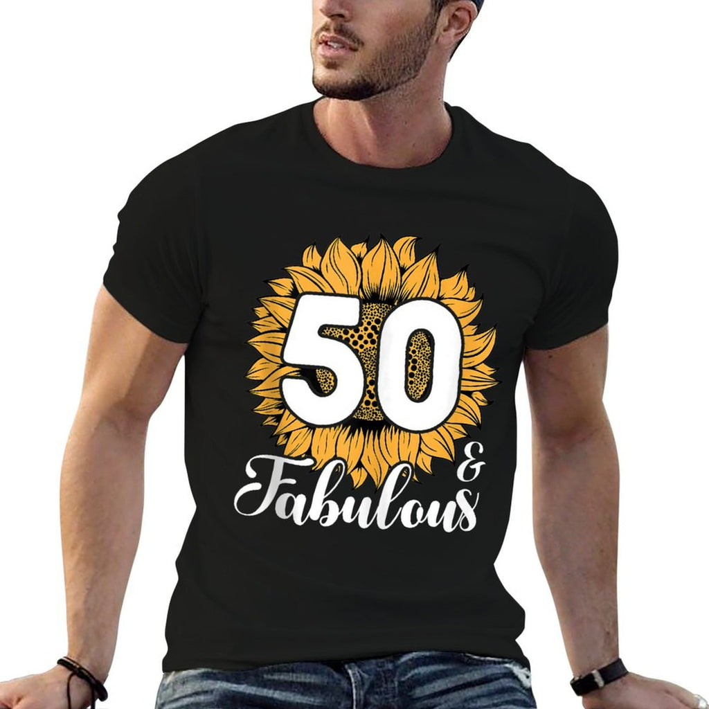50 & Fabulous 50 Years Old 50th Sunflower Birthday  Summer-ready Fabric T-Shirt