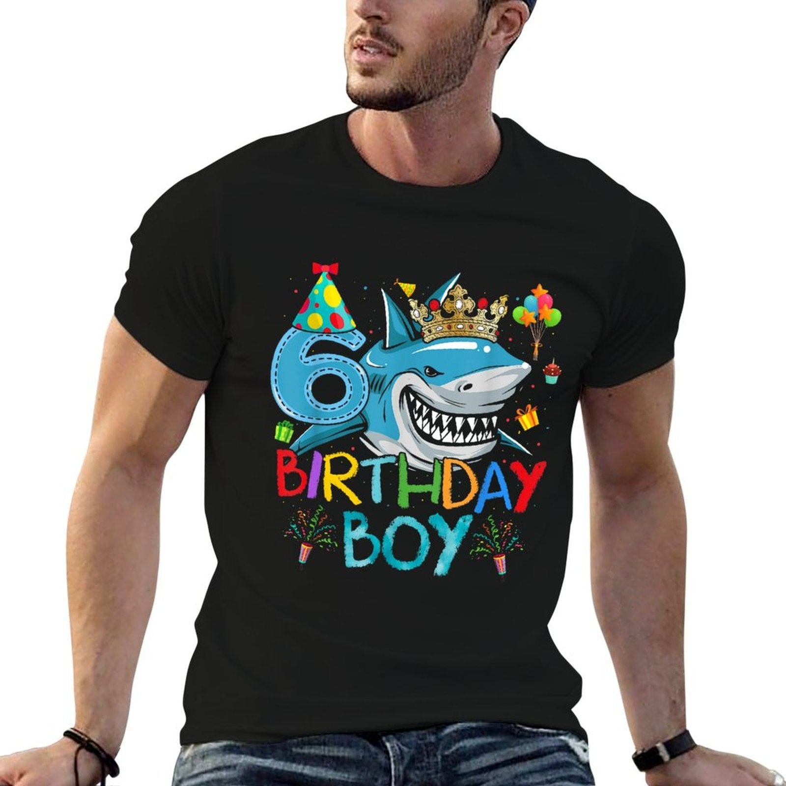 6th Birthday Shark Ocean Theme Party 6 Years Old For Boy  Slim-fit Cut T-Shirt