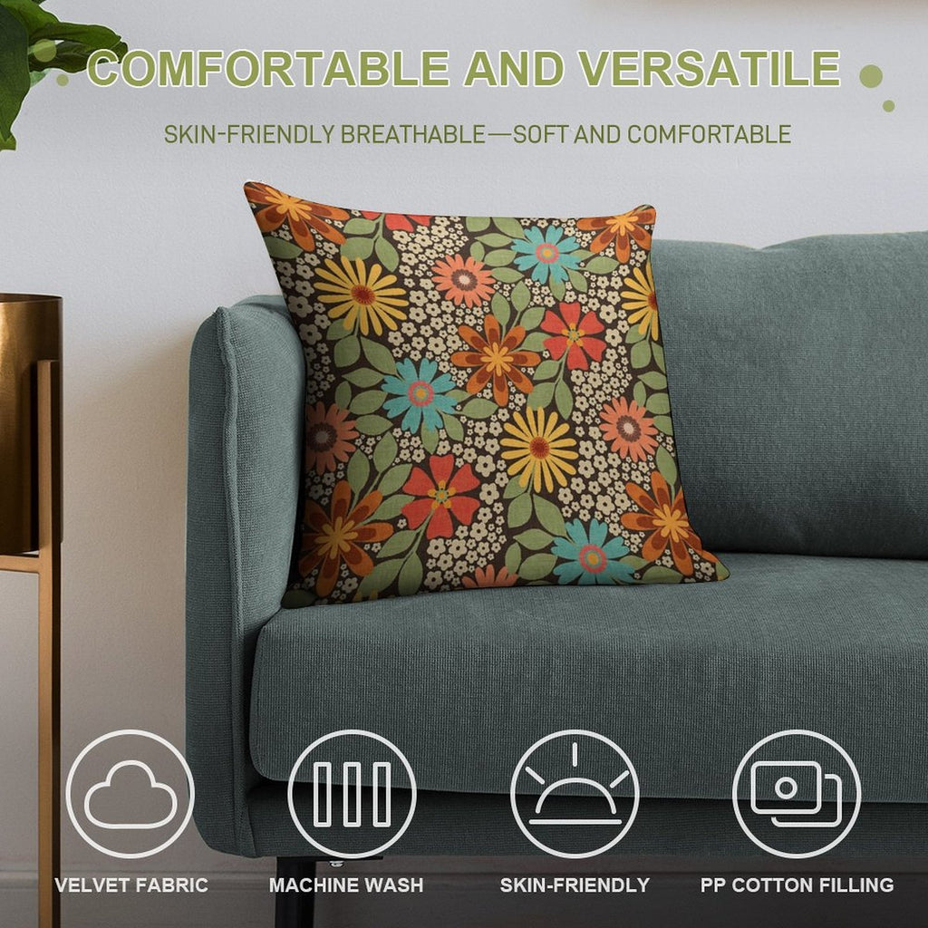 70s Retro Florals Soft Multiple Sizes Throw Pillow